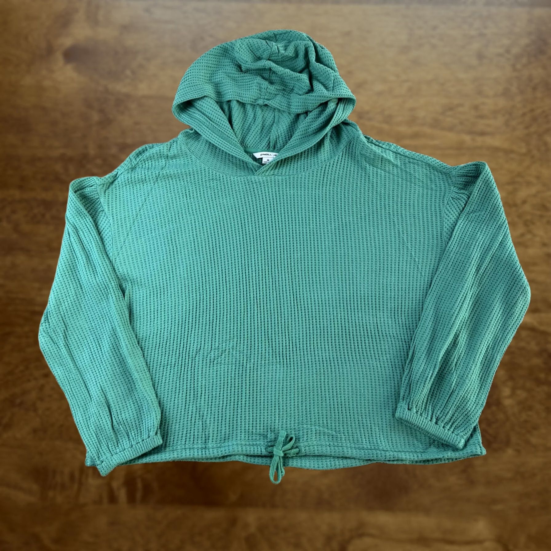O'Neill O'Neill Shirt Womens Medium Green Waffle Knit Hooded Drawstring Hem Top Size M / US 6-8 / IT 42-44 - 1 Thumbnail