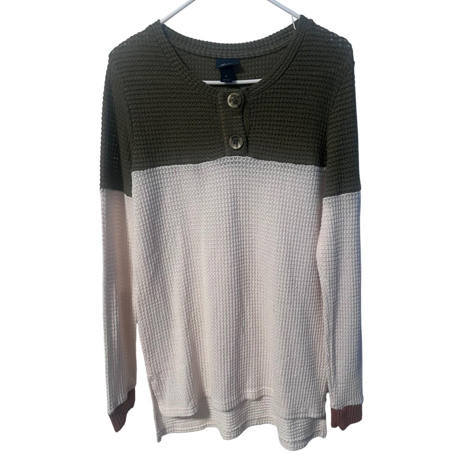 Other Daytrip Henley Top Women Small Olive Green Colorblock Waffle Size S / US 4 / IT 40 - 1 Thumbnail