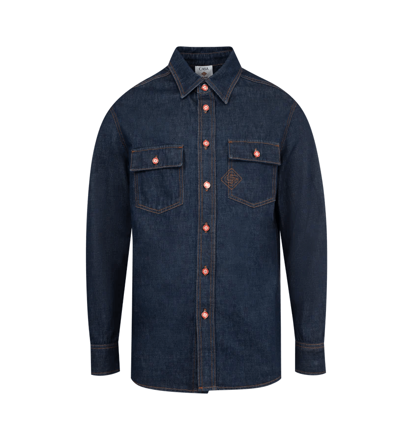 Casablanca o1h1sh11225 Monogram Denim Shirt in Blue Size US XXL / EU 58 / 5 - 1 Thumbnail