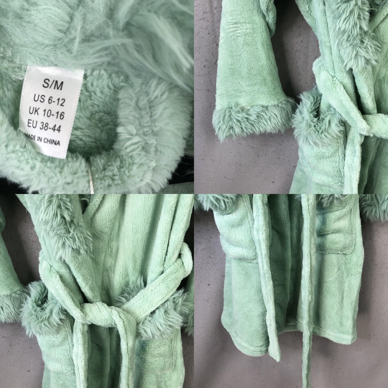 Vintage LYCY Robe Womens S/M Green Faux Fur Trim Hooded Plush Fleece Lounge Cozy Bath Size ONE SIZE - 8 Thumbnail