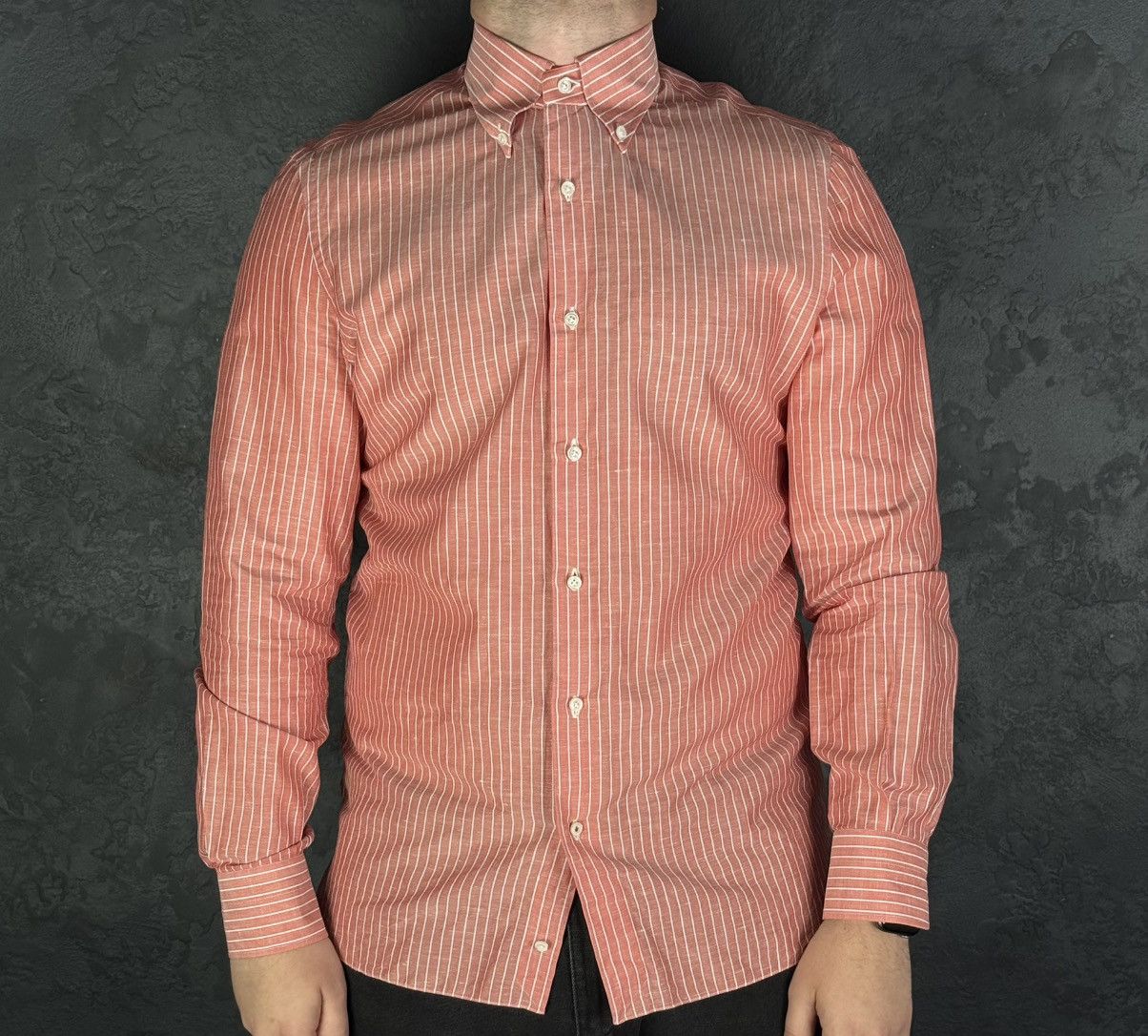 Isaia Mens Isaia Multi Striped Coton / Linen Shirt Multi Size US M / EU 48-50 / 2 - 2 Thumbnail