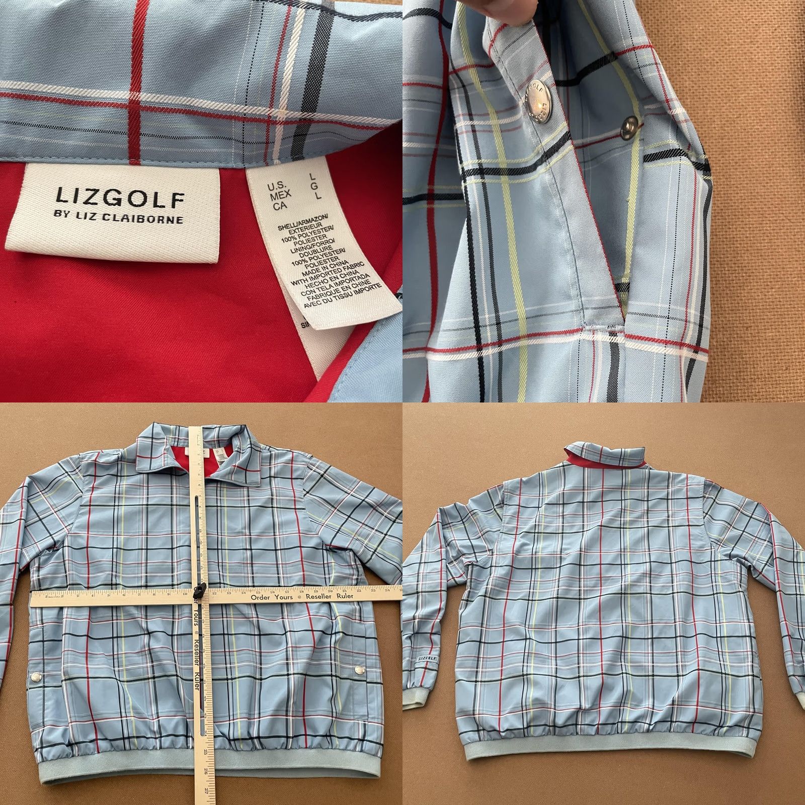 Liz Claiborne VINTAGE Liz Claiborne LizGolf Jacket Womens Large Blue Plaid Full Zip Collared Pockets Size L / US 10 / IT 46 - 8 Thumbnail