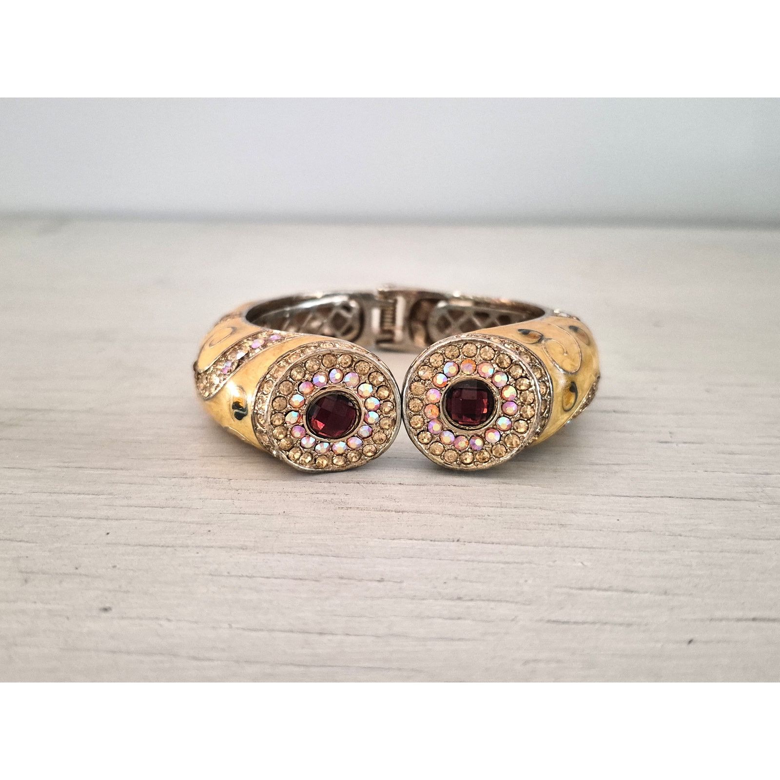 Other Vintage Avant Yellow Enamel and Rhinestone Hinge Bracelet Size ONE SIZE - 2 Thumbnail