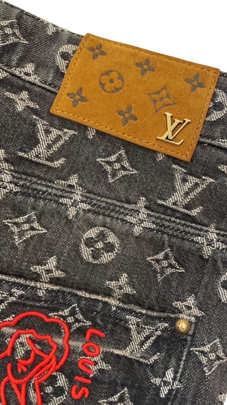 Louis Vuitton Louis Vuitton 36 Distressed Black Monogram Denim Jeans Size US 36 / EU 52 - 3 Thumbnail