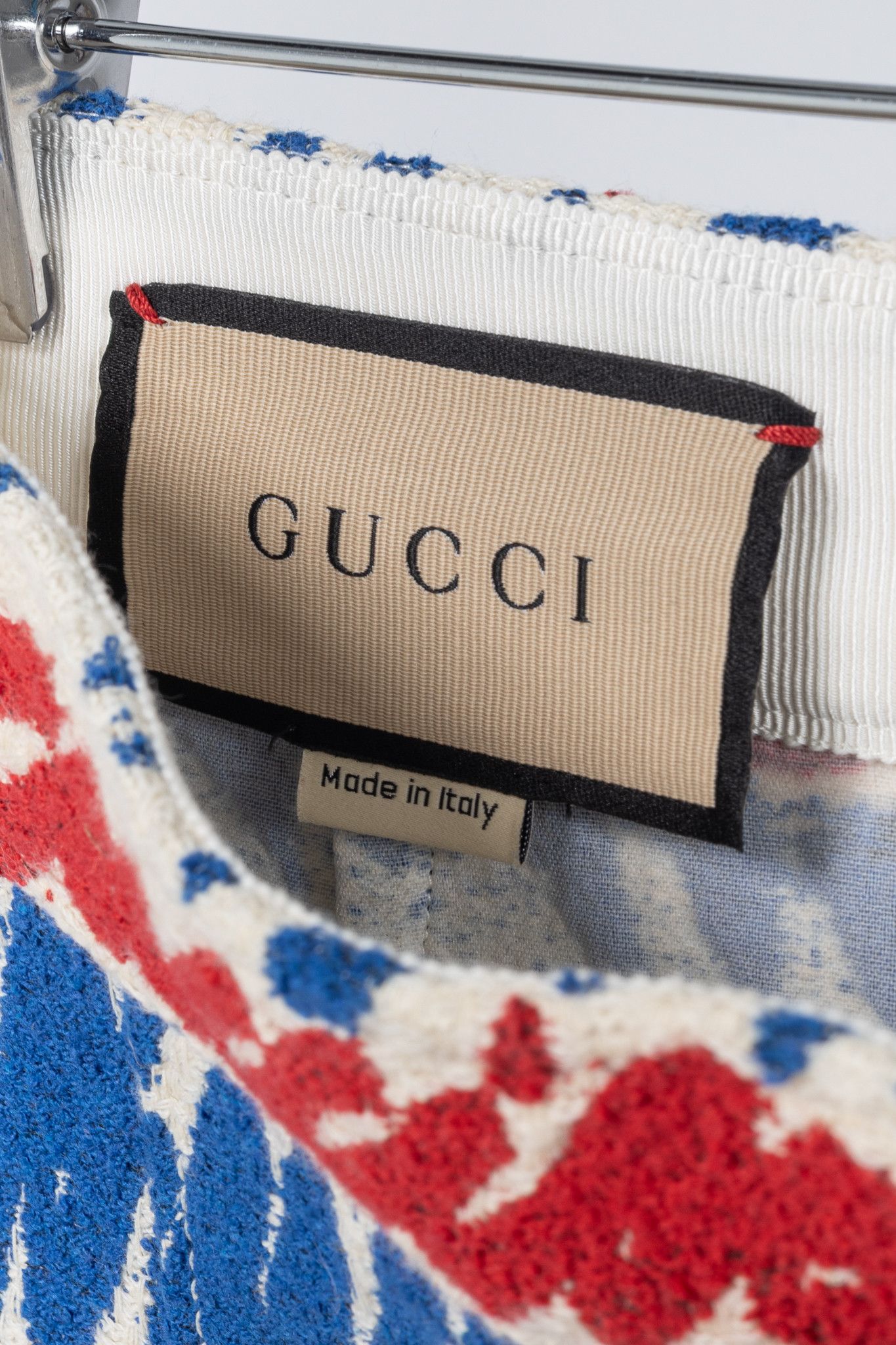 Gucci Gucci Ivory, Blue & Red Script-Print Cotton-Tweed Mini Skirt Size 26" / US 2 / IT 38 - 4 Thumbnail