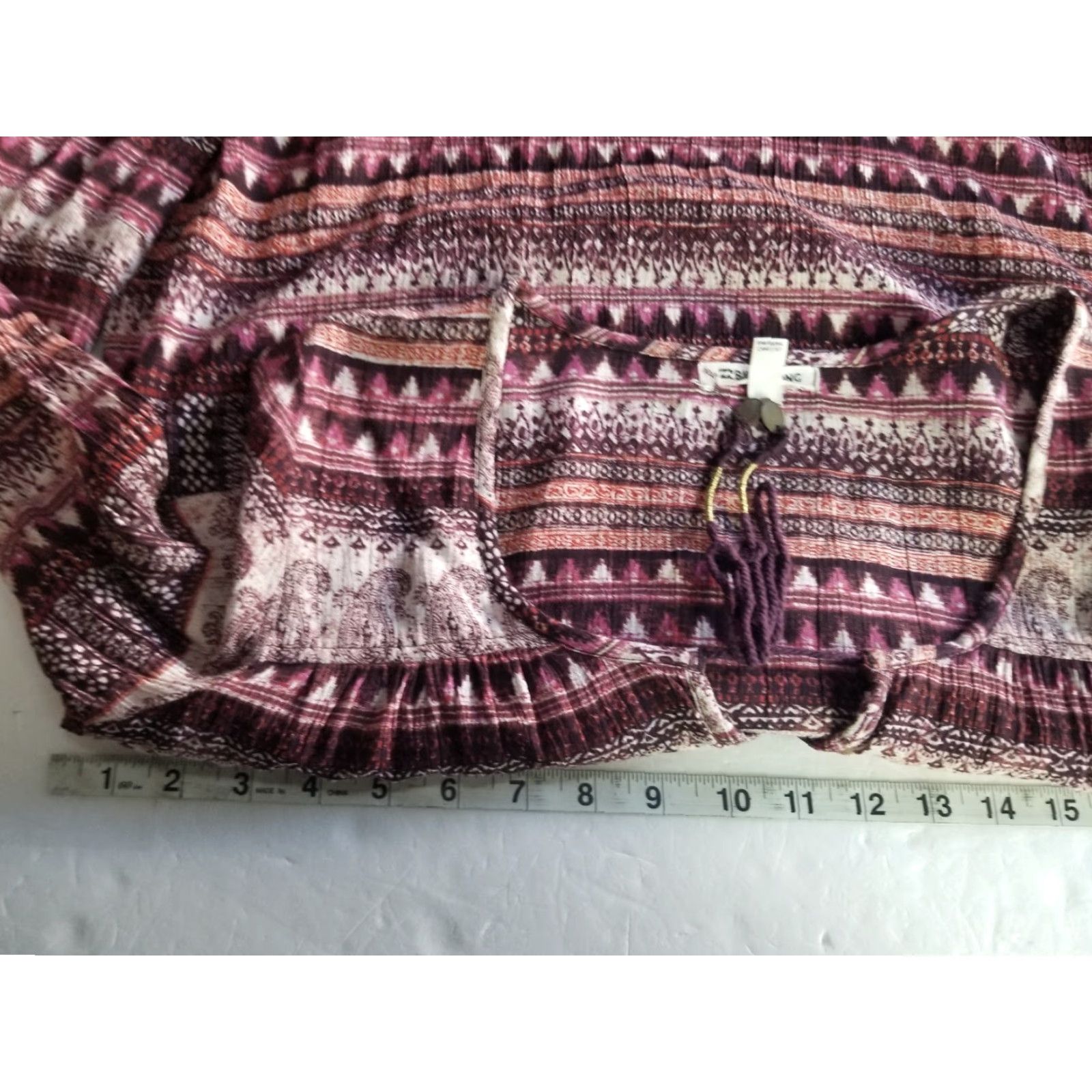 Billabong Billabong Tunic Top Womens Small Long Sleeve Scoop Neck Tassels Boho Beach Surf Geometric Print Multicolor Rayon Knit Blouse Relaxed Regular Size S Size S / US 4 / IT 40 - 3 Thumbnail
