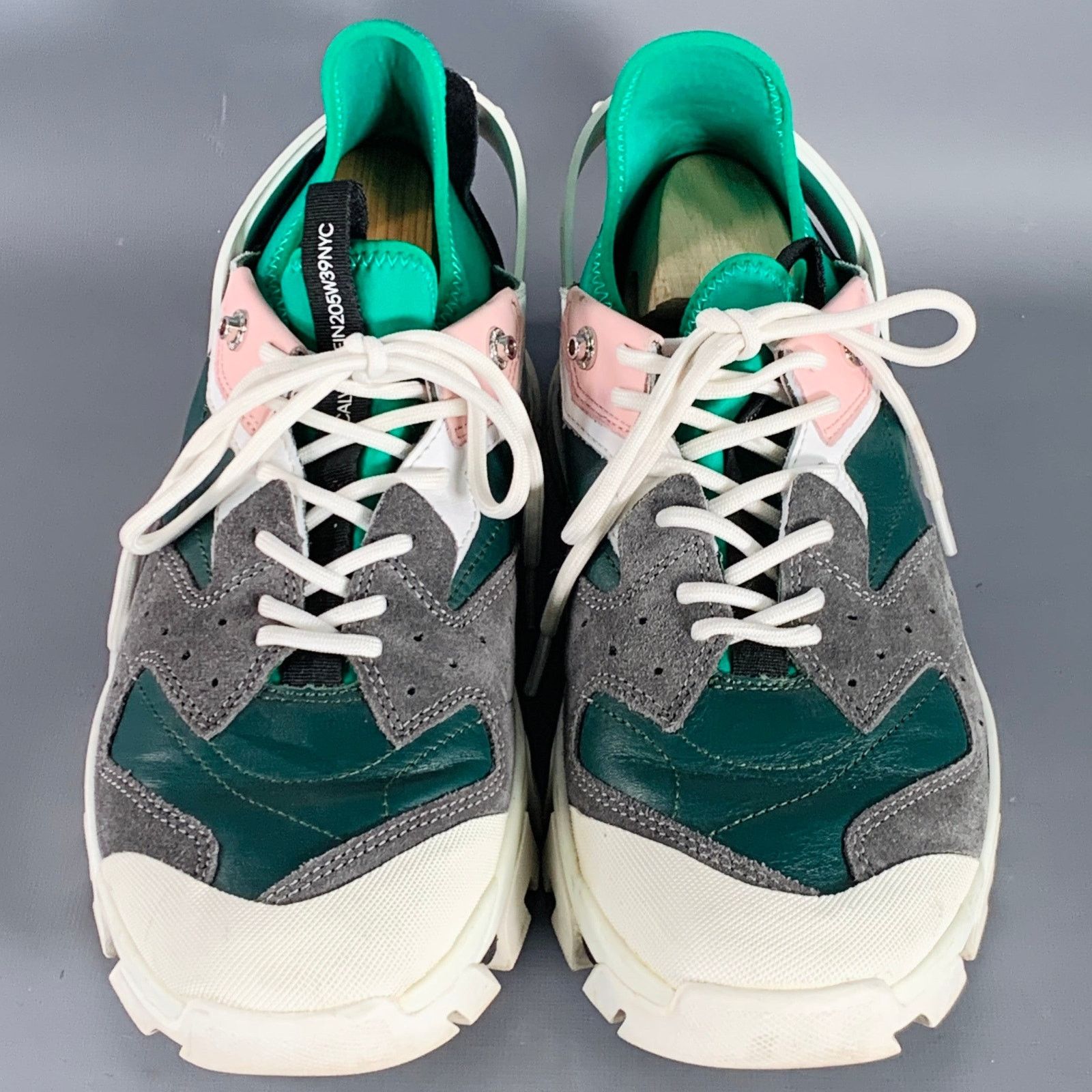 Calvin Klein 205W39NYC CALVIN KLEIN Green Grey Pink Color Block Leather Sneakers Size US 11 / EU 44 - 4 Thumbnail