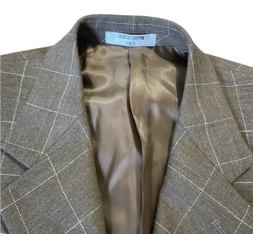 Designer Mens Blazer Windowpane Brown White Check 40S Worsted Size 40S - 2 Thumbnail