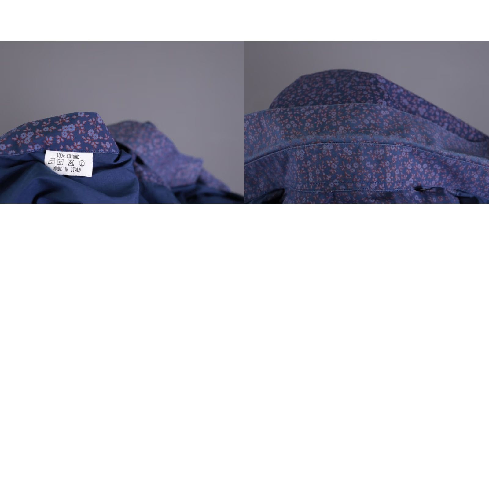 Vintage Camiceria Partenopea Blue Floral Long Sleeve Shirt L Men Button-Up Dress Shirt Size 42R - 10 Thumbnail