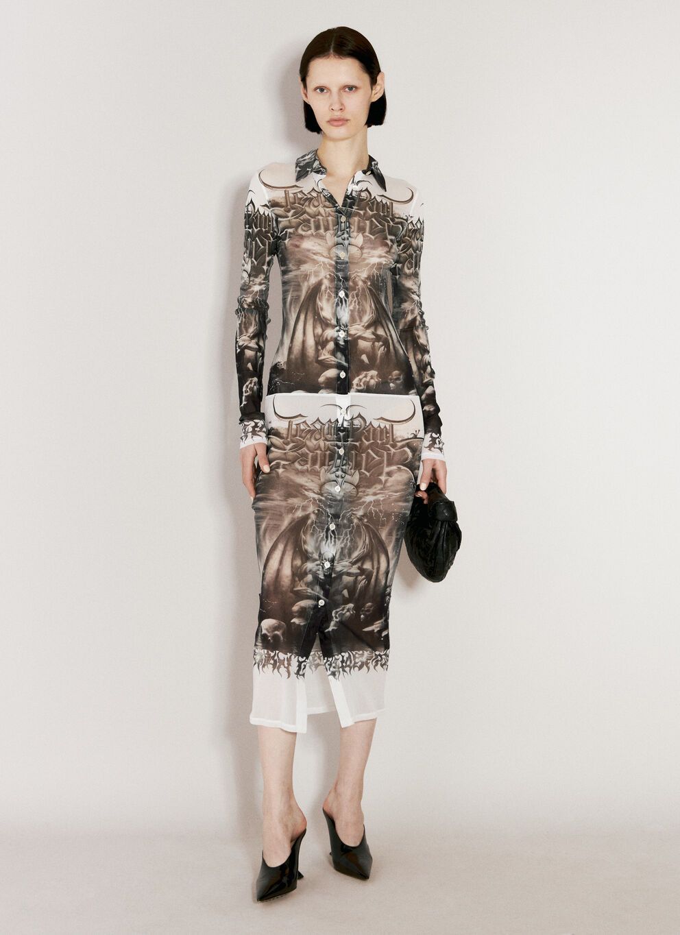 image of Jean Paul Gaultier Diablo Mesh Shirt Dress in White, Women's (Size Large)