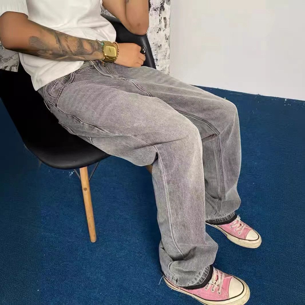 Washed leg fringe micro flare vintage jeans