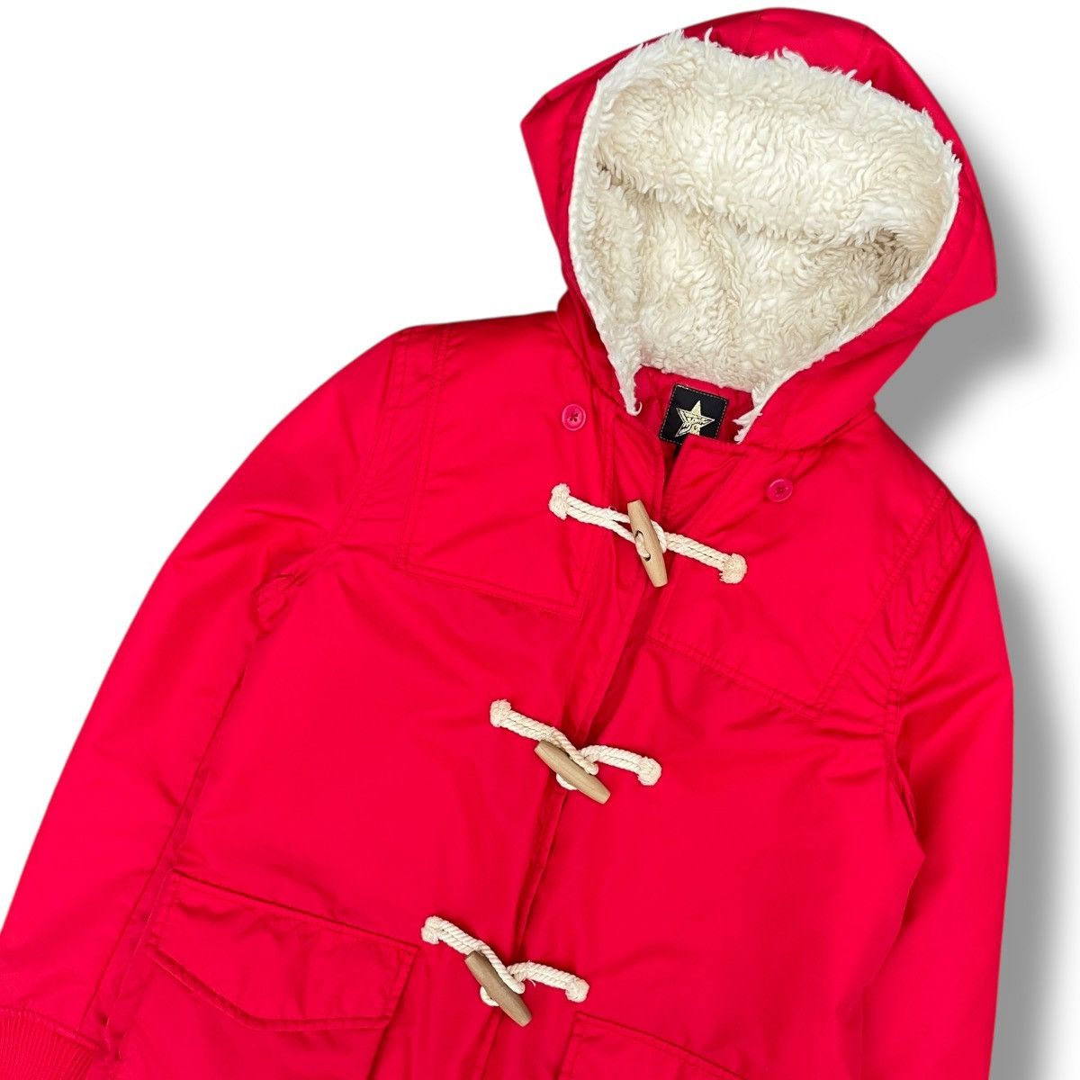 20471120 24071120 Hyoma Red Nylon Fur Hood Quilted Duffle Coat Size US S / EU 44-46 / 1 - 2 Thumbnail