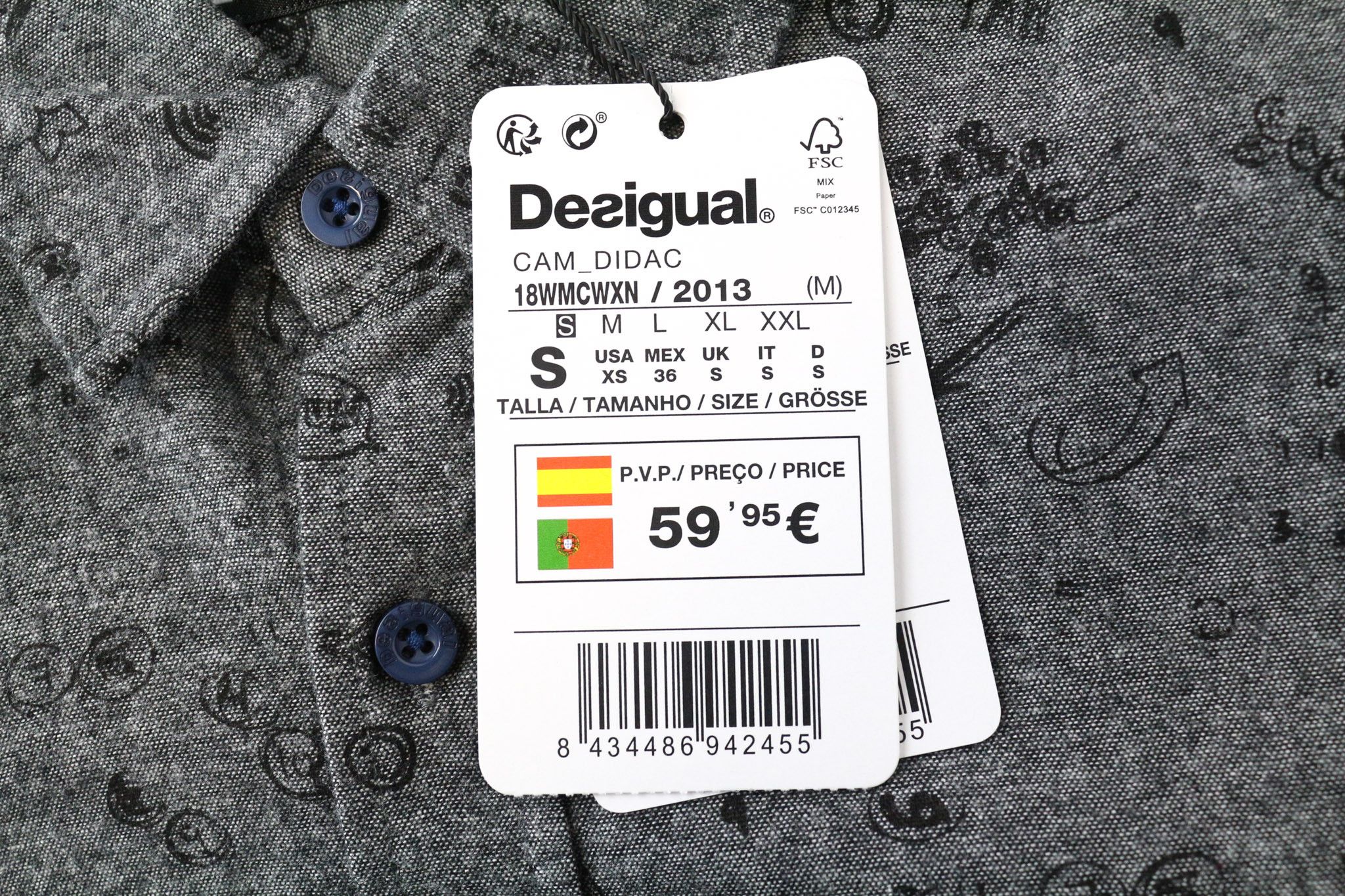 Desigual DIDAC S Grey Cotton Patterned Shirt 74785 Size US S / EU 44-46 / 1 - 5 Thumbnail