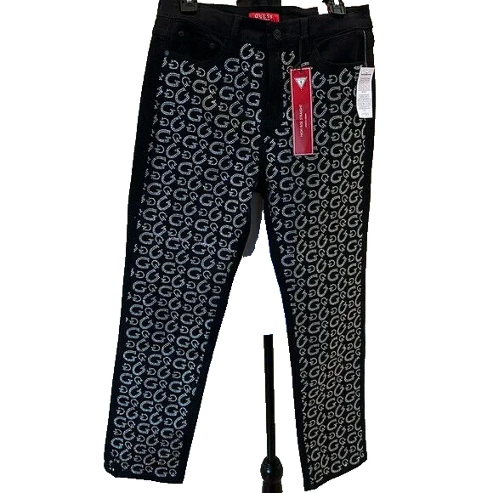 Guess GUESS BLACK & RHINESTONE G'SN ALL OVER DENIM JEANS NWT SZ 29 Size 29" - 5 Thumbnail