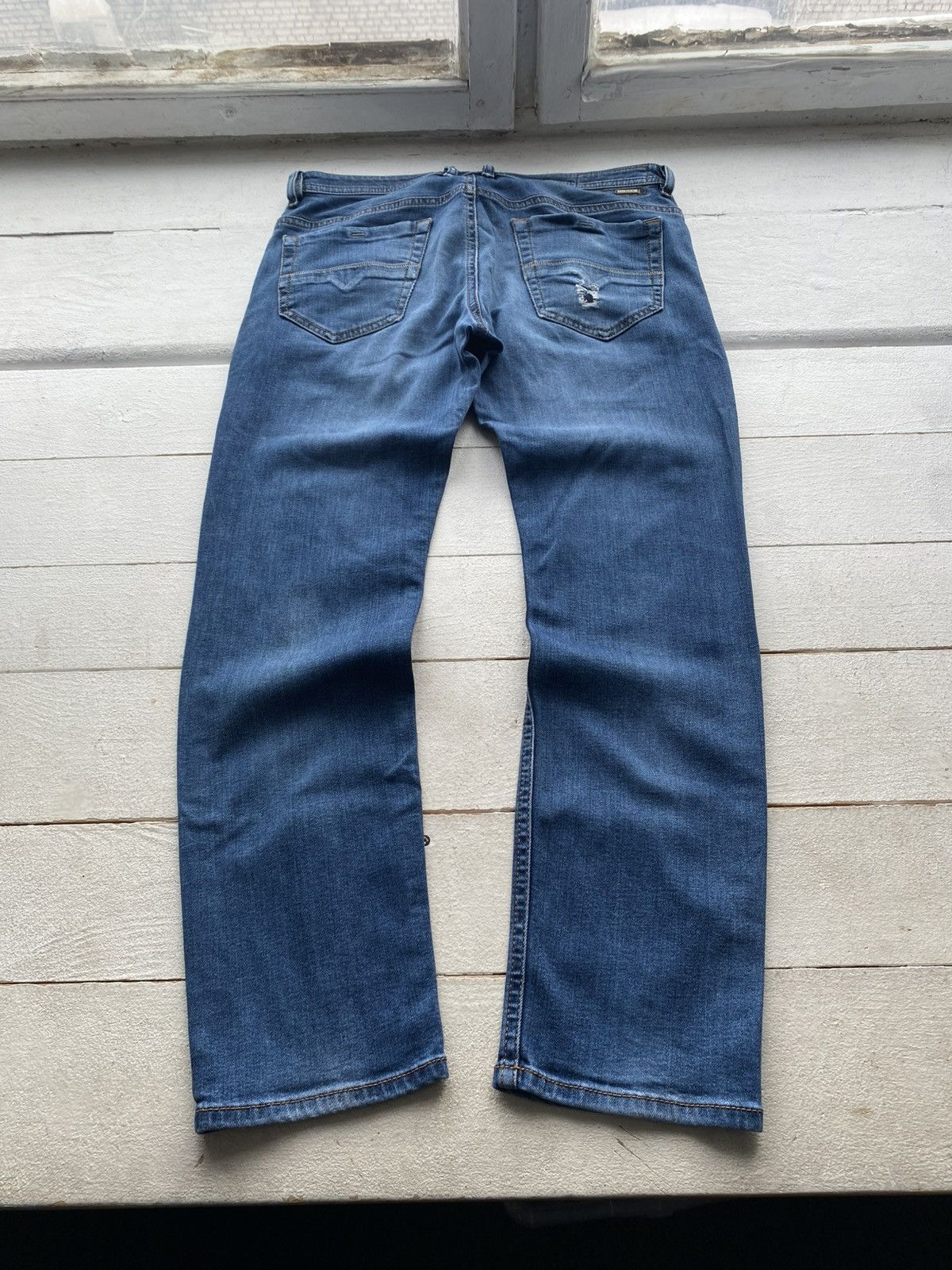 Diesel Luxury 00s Diesel Thommer Slim Skinny Jeans Distressed Blue Size US 33 - 10 Thumbnail