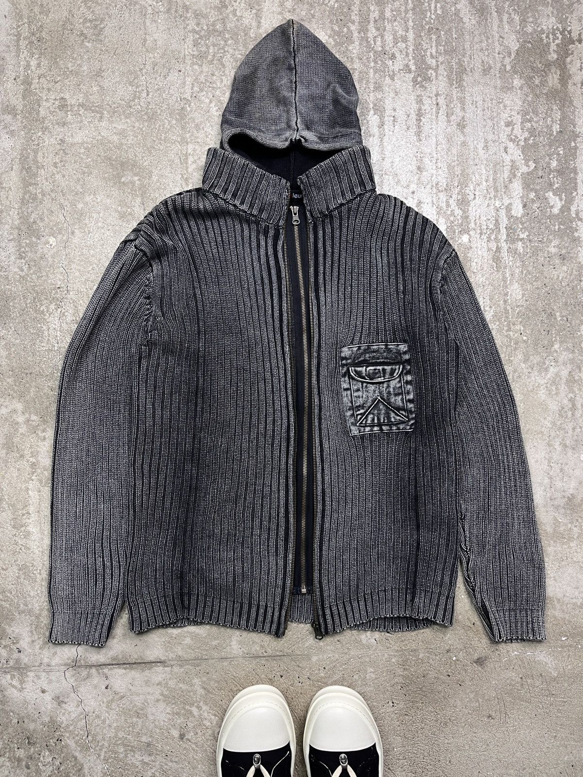Vintage AVANTGARDE HOODED ZIP KNITTED SWEATER WITH POCKETS - 1358 Size US M / EU 48-50 / 2 - 1 Thumbnail