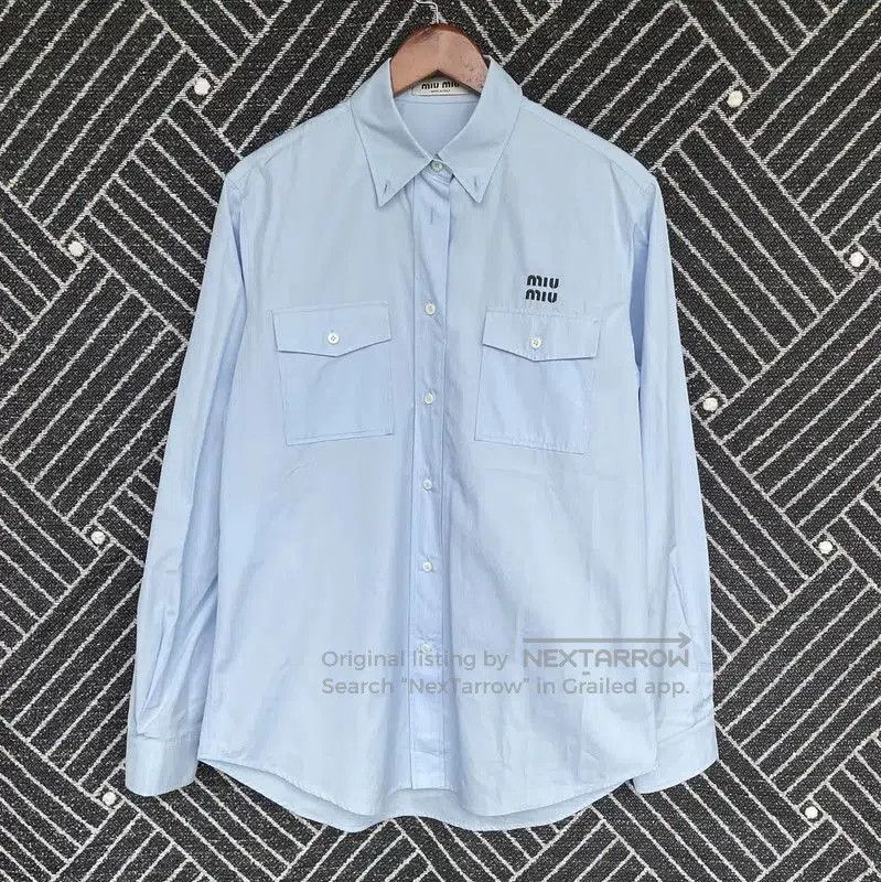 Miu Miu Miu Miu Light Blue Cotton Blouse for Women . Size M / US 6-8 / IT 42-44 - 1 Thumbnail