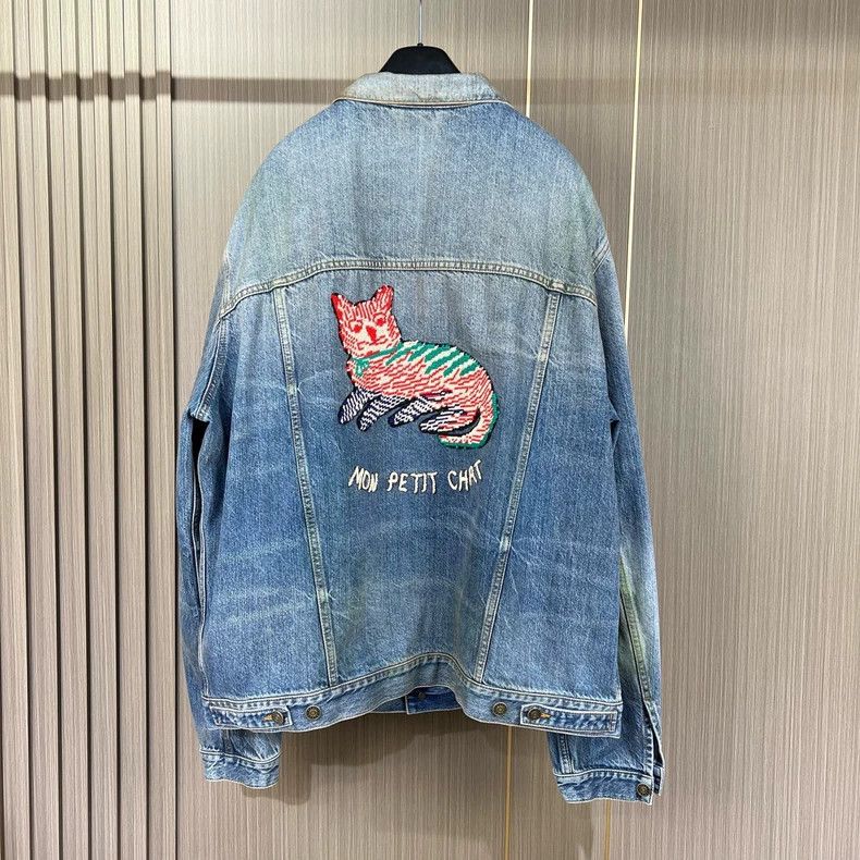 Gucci Gucci Old embroidered cat letter denim jacket 2504-Nextarro Size US L / EU 52-54 / 3 - 2 Thumbnail