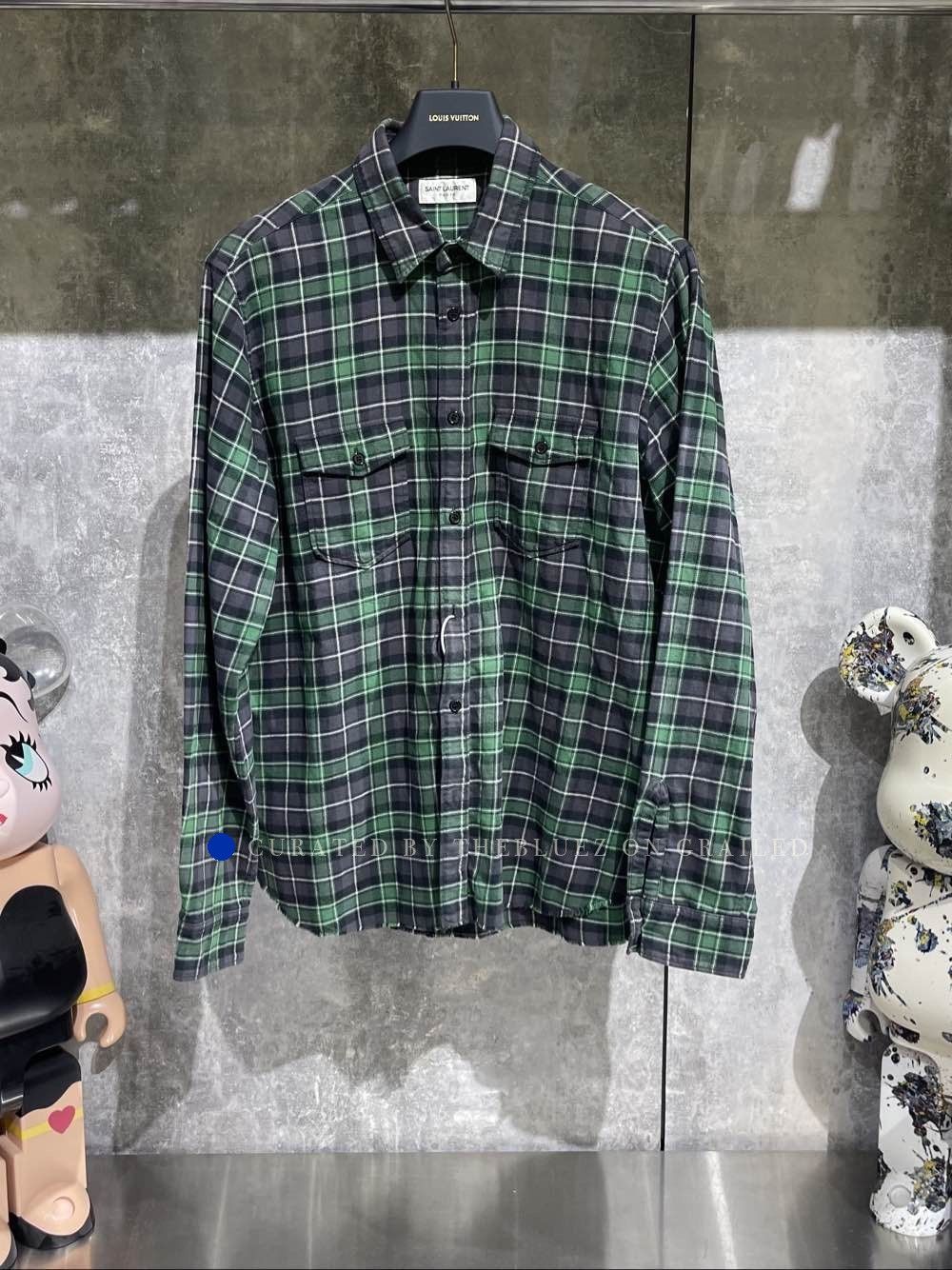 Saint Laurent Paris Green Plaid Long Sleeve Button-Up Shirt Size US L / EU 52-54 / 3 - 1 Thumbnail
