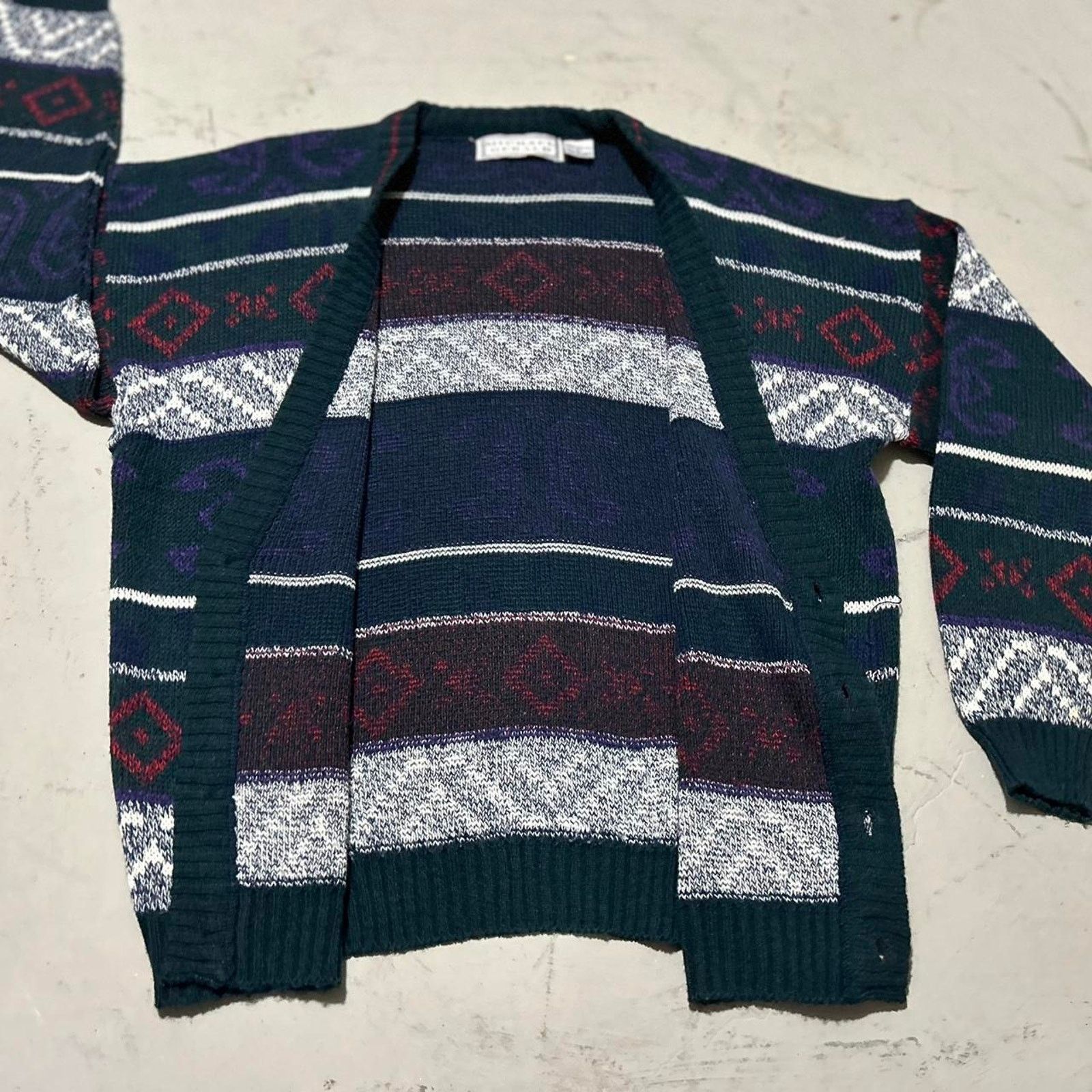 Other **Vintage 80s Michael Gerald Navy and Purple Cardigan** Size US L / EU 52-54 / 3 - 2 Thumbnail
