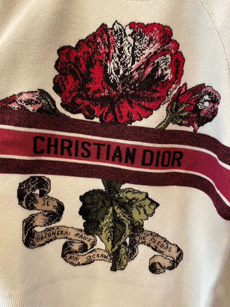 Dior Christian Dior Wool Sweater with Floral Design-2506 Size S / US 4 / IT 40 - 2 Thumbnail
