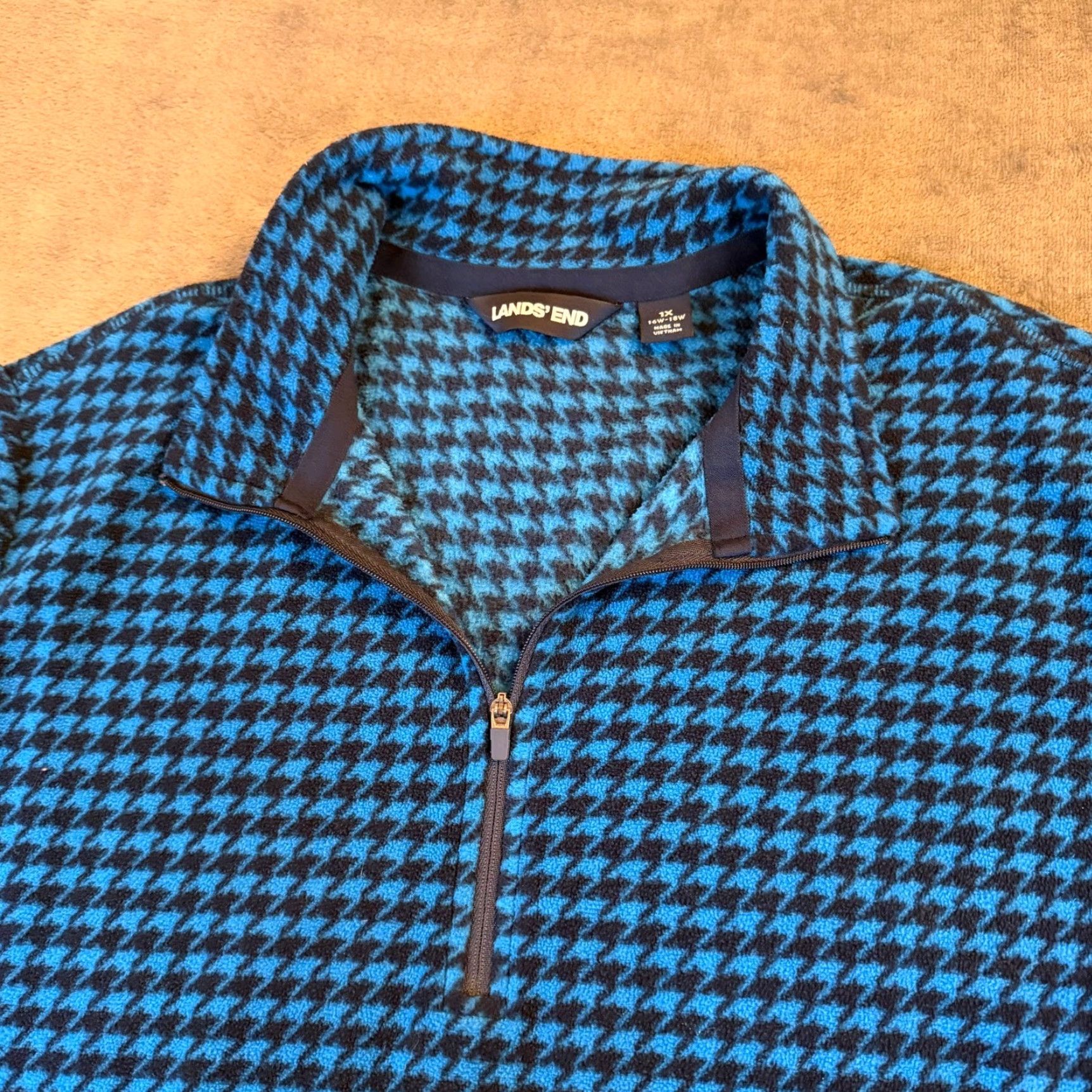 Lands' End VINTAGE Lands' End Blue Houndstooth Fleece Quarter Zip Pullover Womens size 1X 16W-18W Size XL / US 12-14 / IT 48-50 - 2 Thumbnail