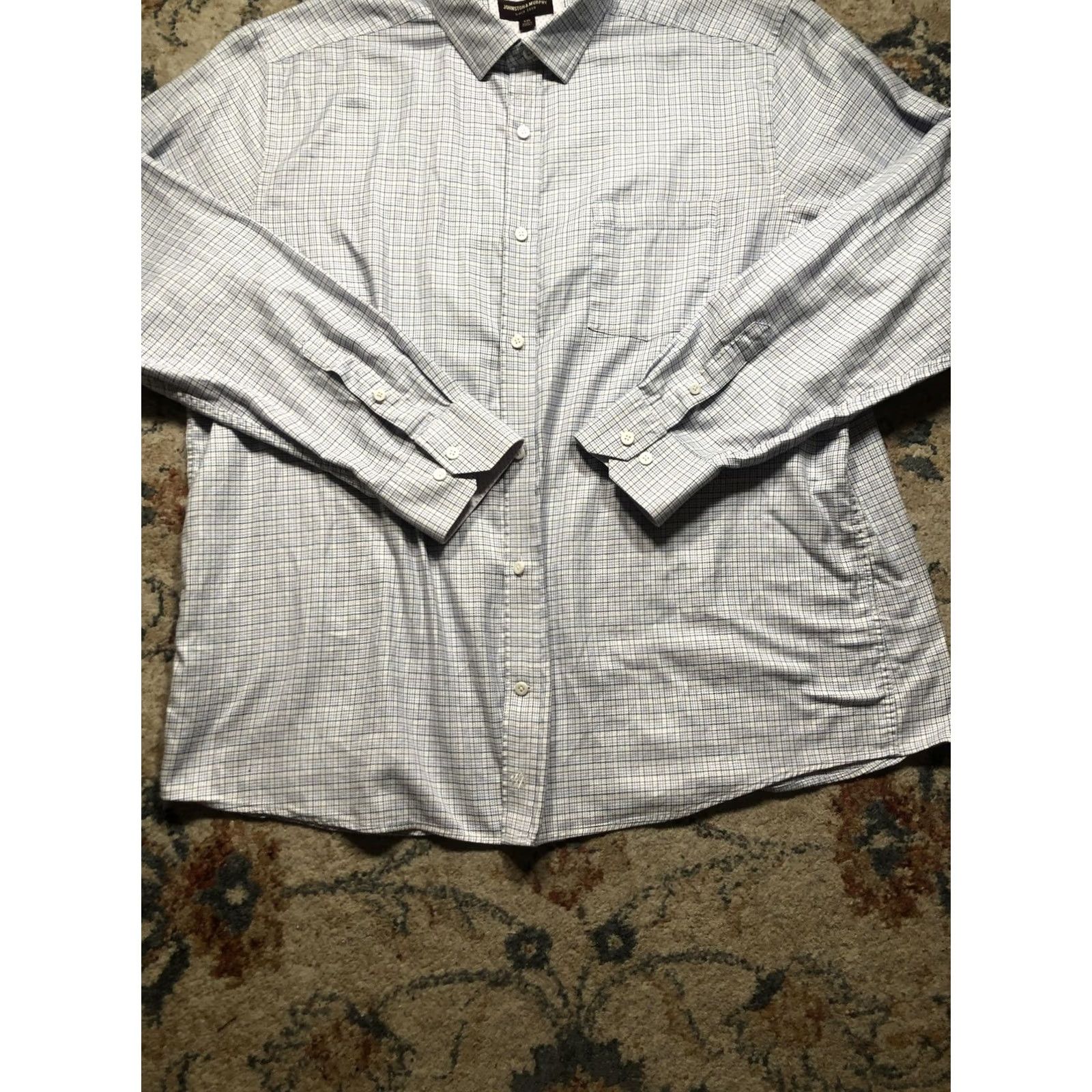 Johnston & Murphy Johnston & Murphy Shirt Mens 2XL Blue Check Dress Shirt Casual Shorter? Size US XXL / EU 58 / 5 - 5 Thumbnail