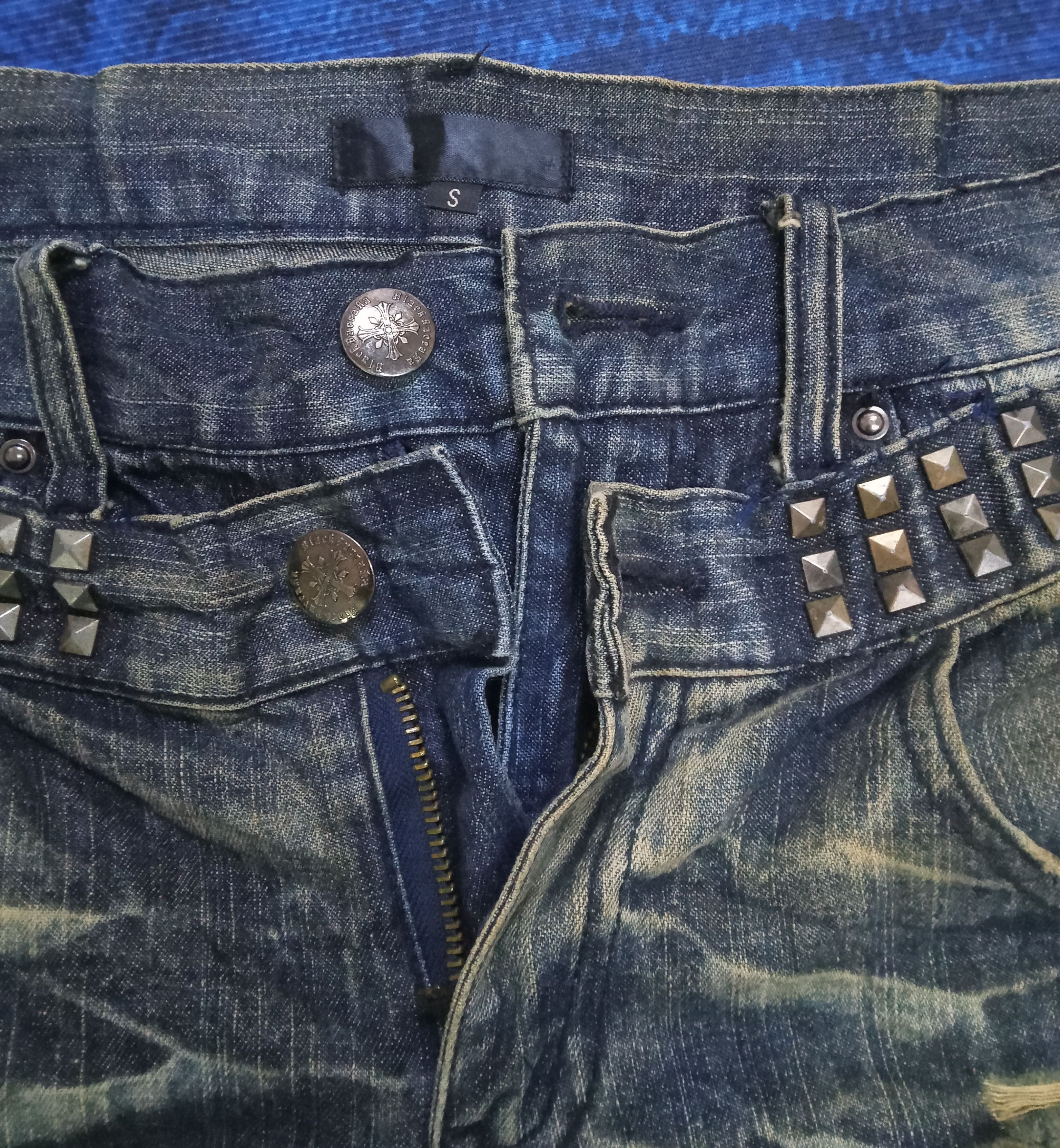 Japanese Brand Black Baccara Mud Style Distressed With Studded Flare Jeans Size US 32 / EU 48 - 6 Thumbnail