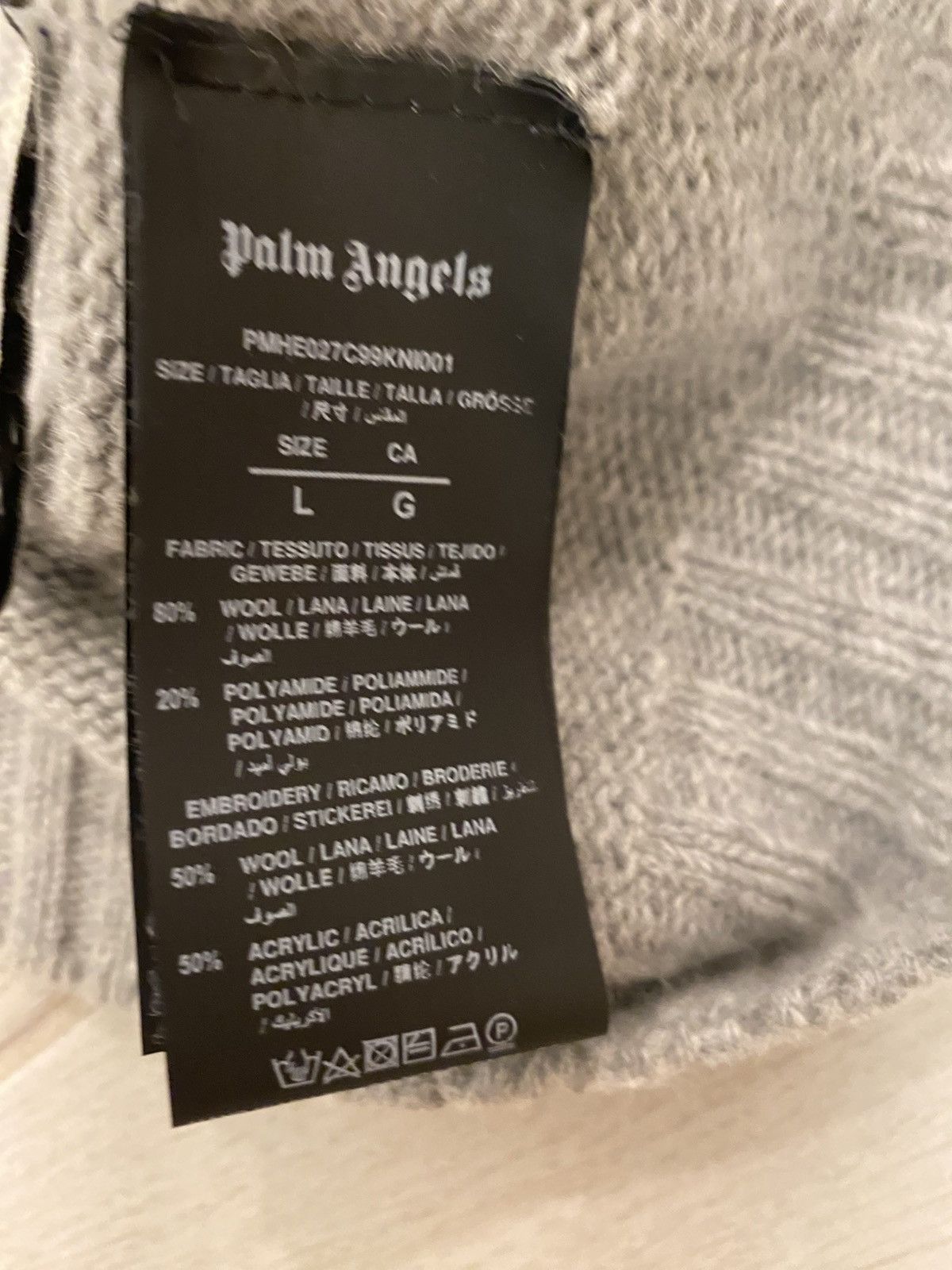 Palm Angels Palm Angels Intarsia Curved Logo Grey Melange Sweater Size US L / EU 52-54 / 3 - 6 Thumbnail