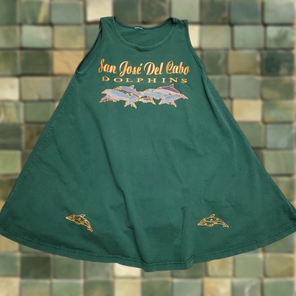 Vintage VINTAGE San Jose Del Cabo Dolphins Womens Green Tank Top Jersey Knit Sun Dress Cotton Blend Dress Shirt (note: avoid extra words) Size L / US 10 / IT 46 - 1 Thumbnail