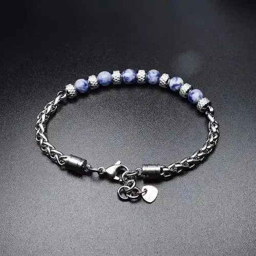 Handmade 6mm Blue Stone Beads Stainless Steel Bracelet Size ONE SIZE - 3 Thumbnail