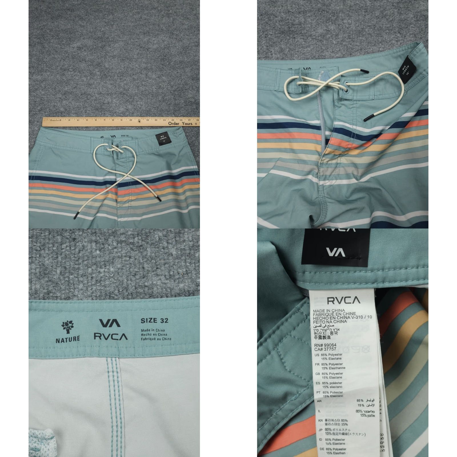RVCA RVCA Swim Trunks Shorts Men 32 Blue Striped Hawaiian 19" NWT Board Shorts Multicolor Size US 32 / EU 48 - 8 Thumbnail
