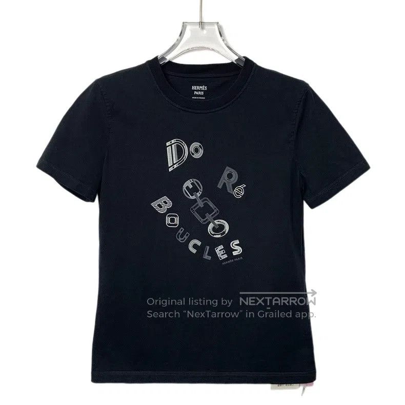 Hermes Hermes Black letter print cotton round-neck short-sleeved Size XS / US 0-2 / IT 36-38 - 1 Thumbnail