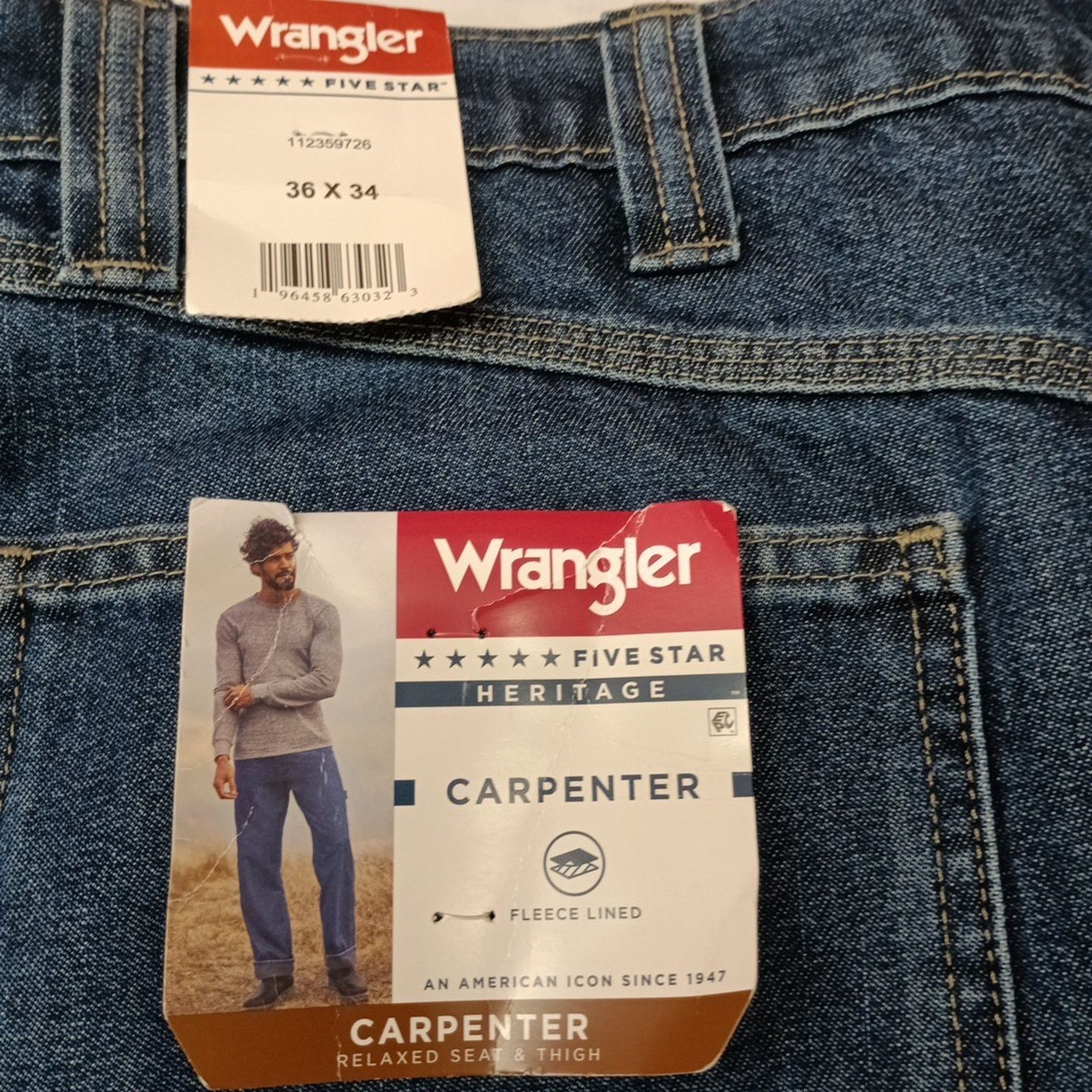 Wrangler Wrangler 36x34 Men Relaxed Fleece Lined Carpenter Jeans Blue Size US 36 / EU 52 - 2 Thumbnail