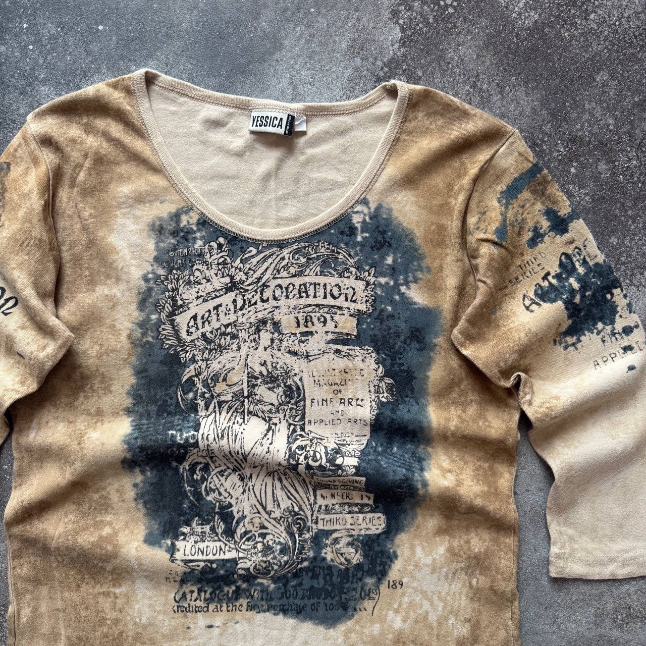 If Six Was Nine Avant-Garde Vintage Gothic Print Punk Rave Long Sleeve Top Size M / US 6-8 / IT 42-44 - 6 Thumbnail