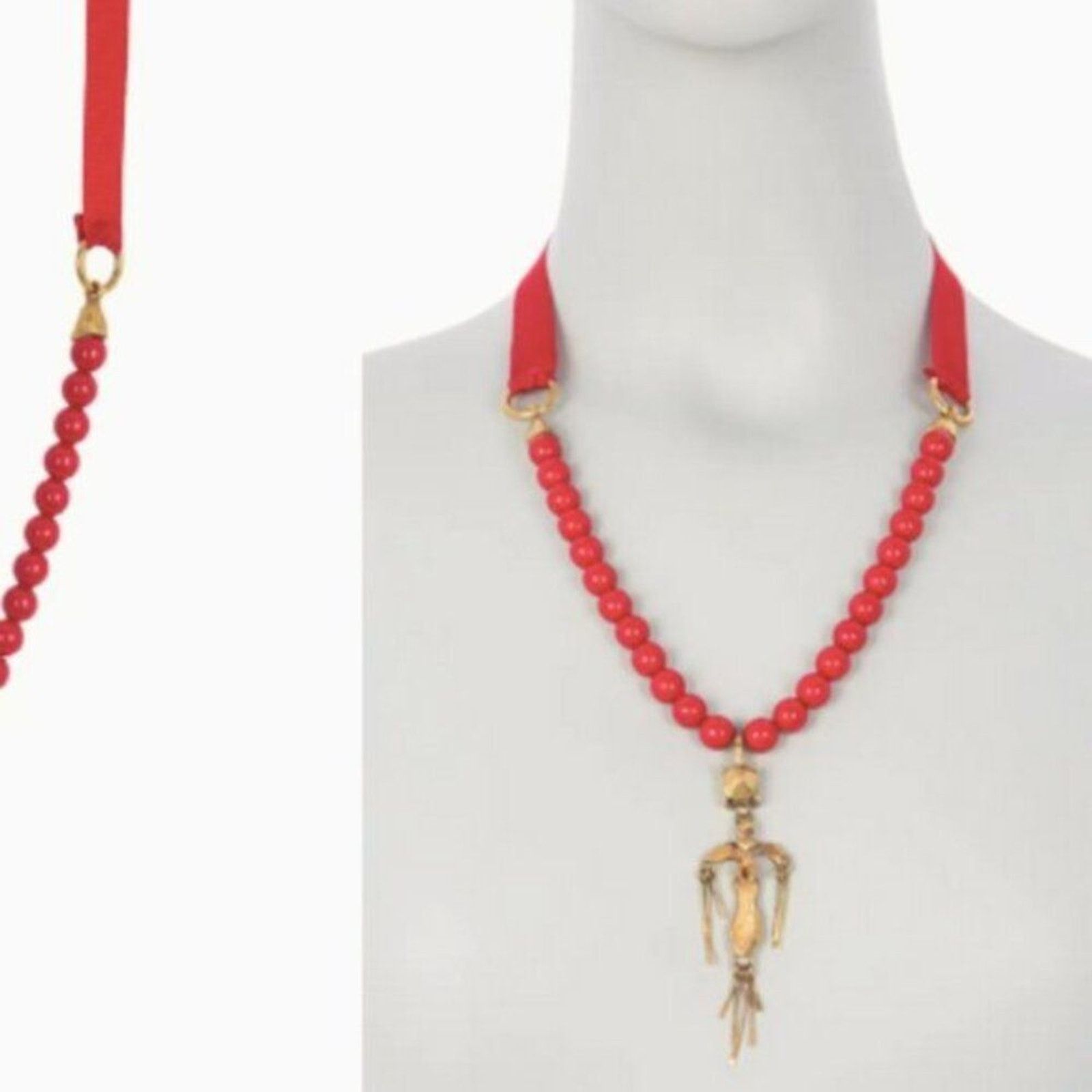 Valentino Valentino red Ribbon Tie Beaded Pendant Necklace Size ONE SIZE - 2 Thumbnail