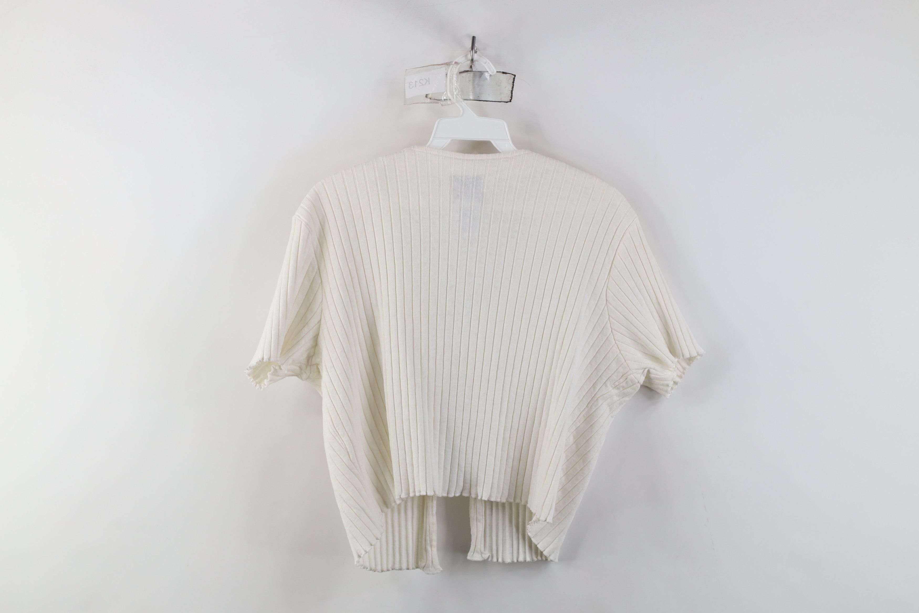 Vintage Vintage 90s Y2K Babydoll Ribbed Knit Cropped Shirt White Size XL / US 12-14 / IT 48-50 - 9 Thumbnail