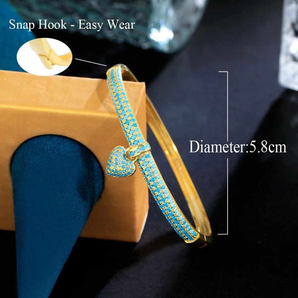 Jewelry Creative Blue Turquoise Stone Love Heart Bracelet Size ONE SIZE - 5 Thumbnail