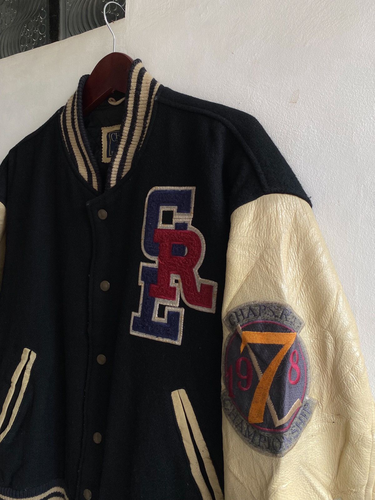 Chaps Ralph Lauren × Ralph Lauren Vtg Chaps Ralph Lauren Varsity Wool Leather Size US L / EU 52-54 / 3 - 4 Thumbnail