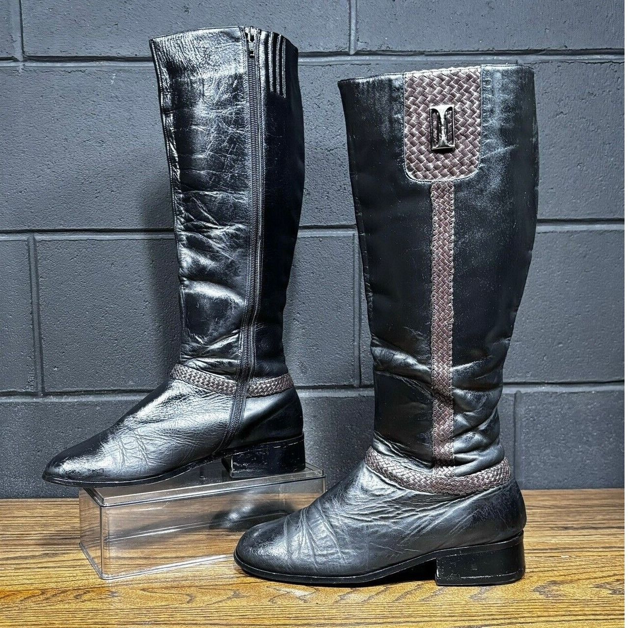 Other G. WIZ Black Leather Square Toe Knee High Campus Boots Size US 9.5 / IT 39.5 - 1 Thumbnail