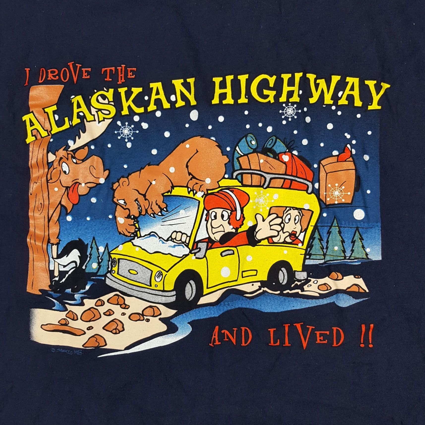 Vintage VINTAGE Alaskan Highway Cartoon Funny Christmas Men's T-Shirt Blue M Shirt Bear T Shirt Blue Size US M / EU 48-50 / 2 - 3 Thumbnail