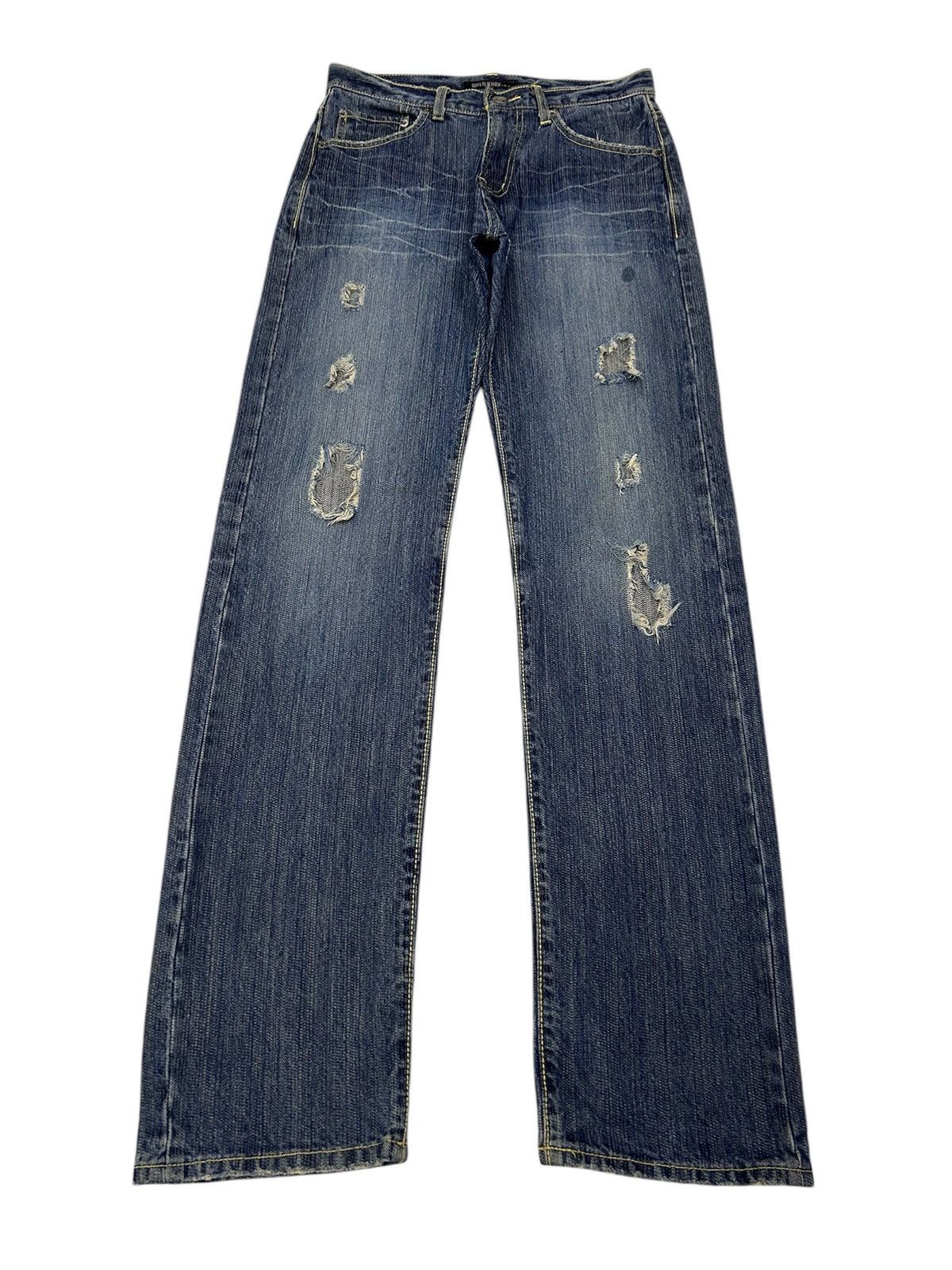 Japanese Brand × Vintage Vintage Japanese Blue Wash Denim Distressed Regular Jeans Size US 29 - 1 Thumbnail