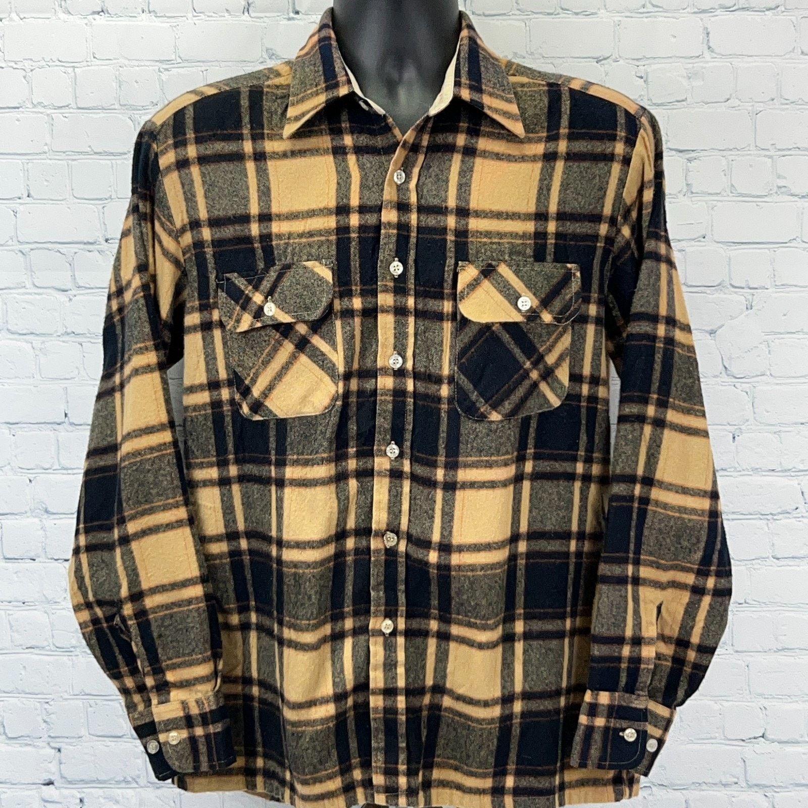 Vintage Vintage 90s Kentfield Flannel Button Front Shirt Beige M Size US M / EU 48-50 / 2 - 2 Thumbnail