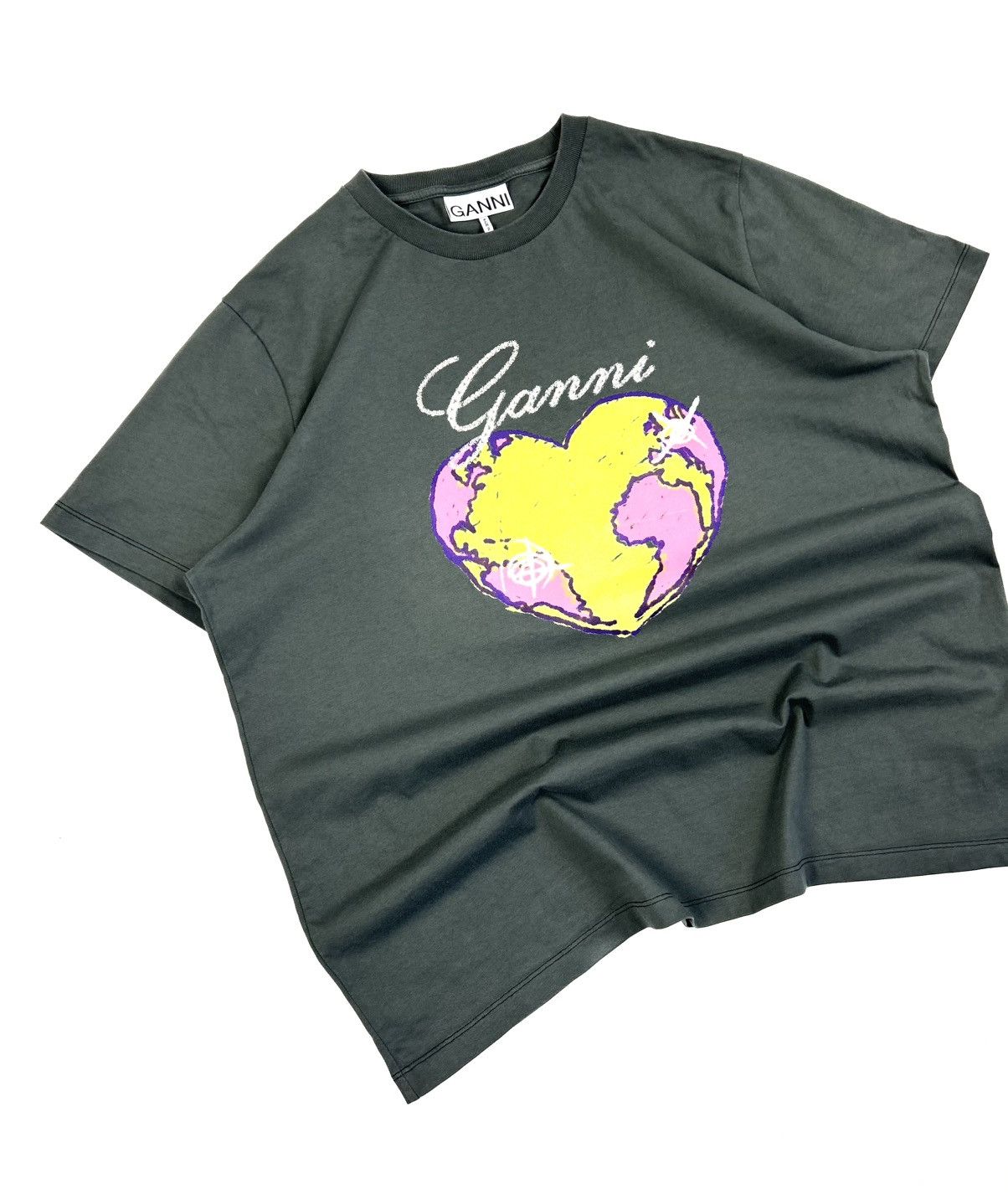 Ganni Ganni Heart Graphic Print tee Gray Size L Size L / US 10 / IT 46 - 2 Thumbnail