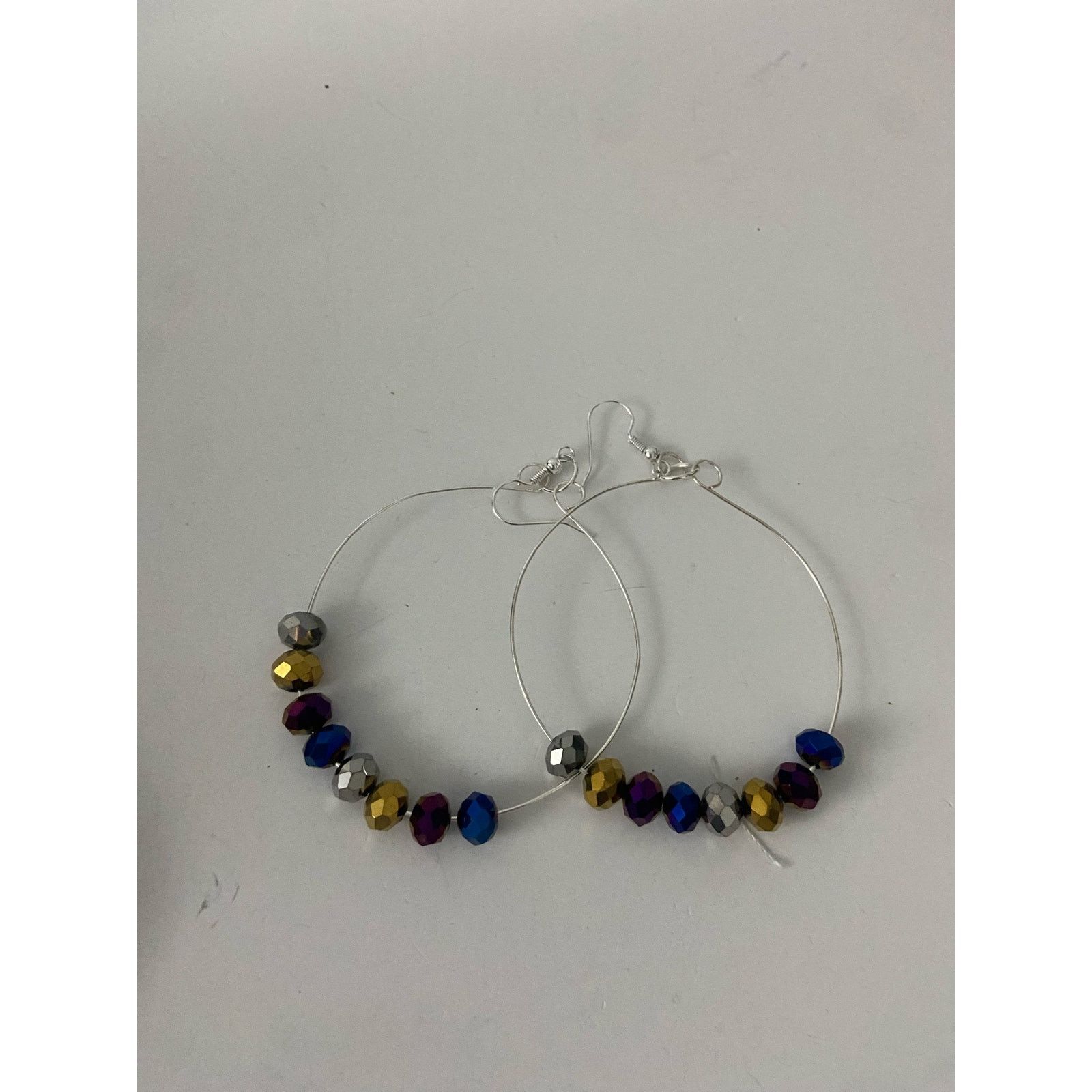 Handmade Metallic rainbow glass bead dangle earrings silver tone Size ONE SIZE - 4 Thumbnail