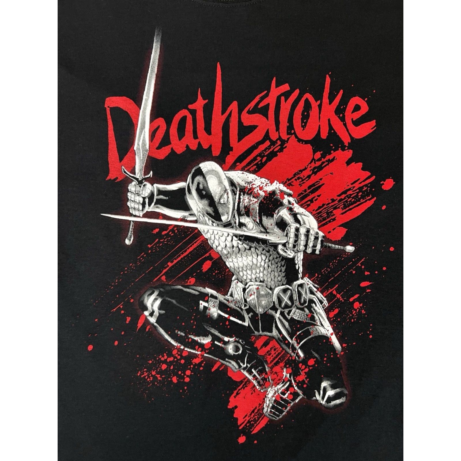 Vintage VINTAGE Deathstroke DC Comics Graphic T-Shirt Justice League Blood Splatter Men's Large Black 90s Comics Art Cartoon DC Universe Mens Size US L / EU 52-54 / 3 - 2 Thumbnail