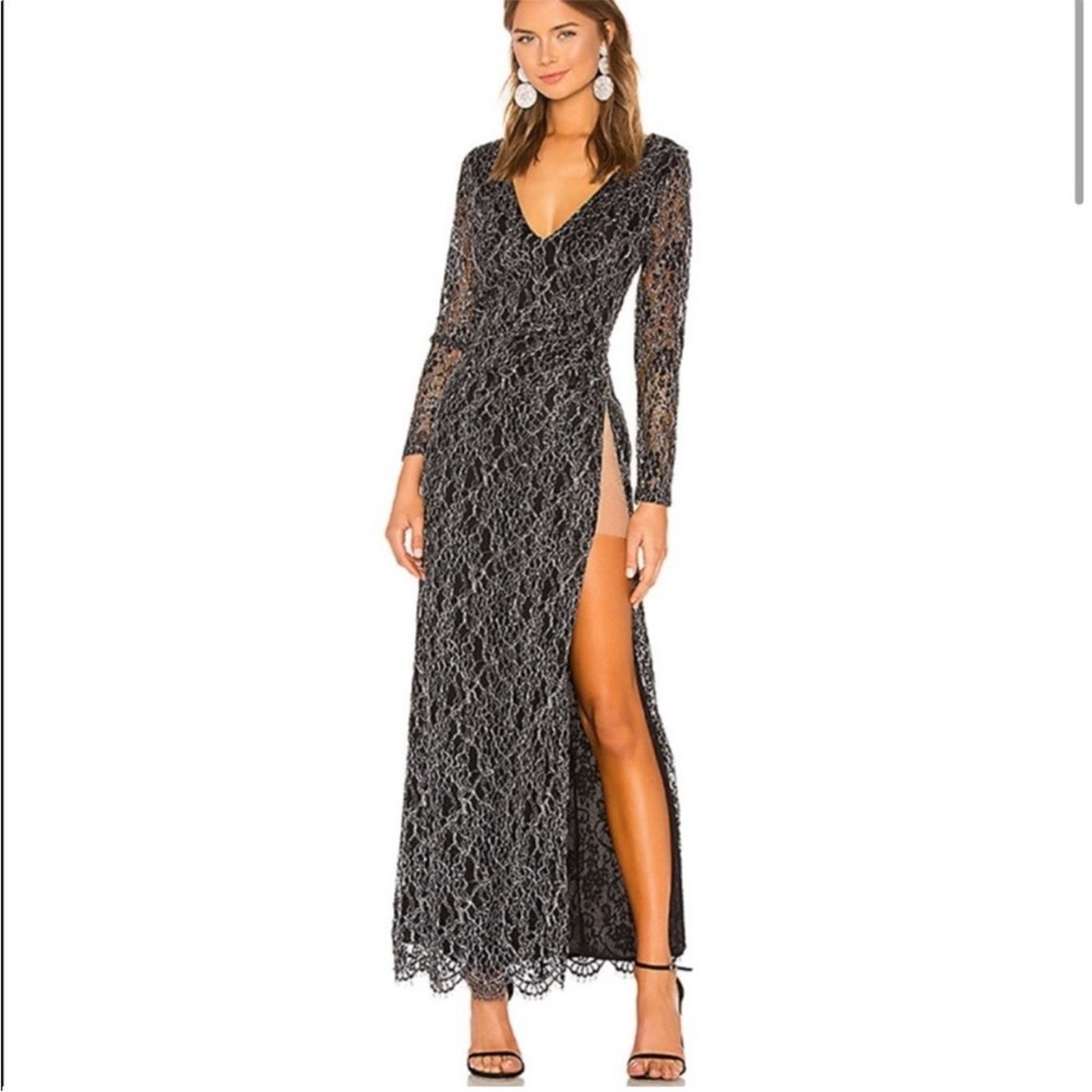 REVOLVE Revolve H:OURS Kiera Lace Gown Metallic Black S Size S / US 4 / IT 40 - 1 Thumbnail