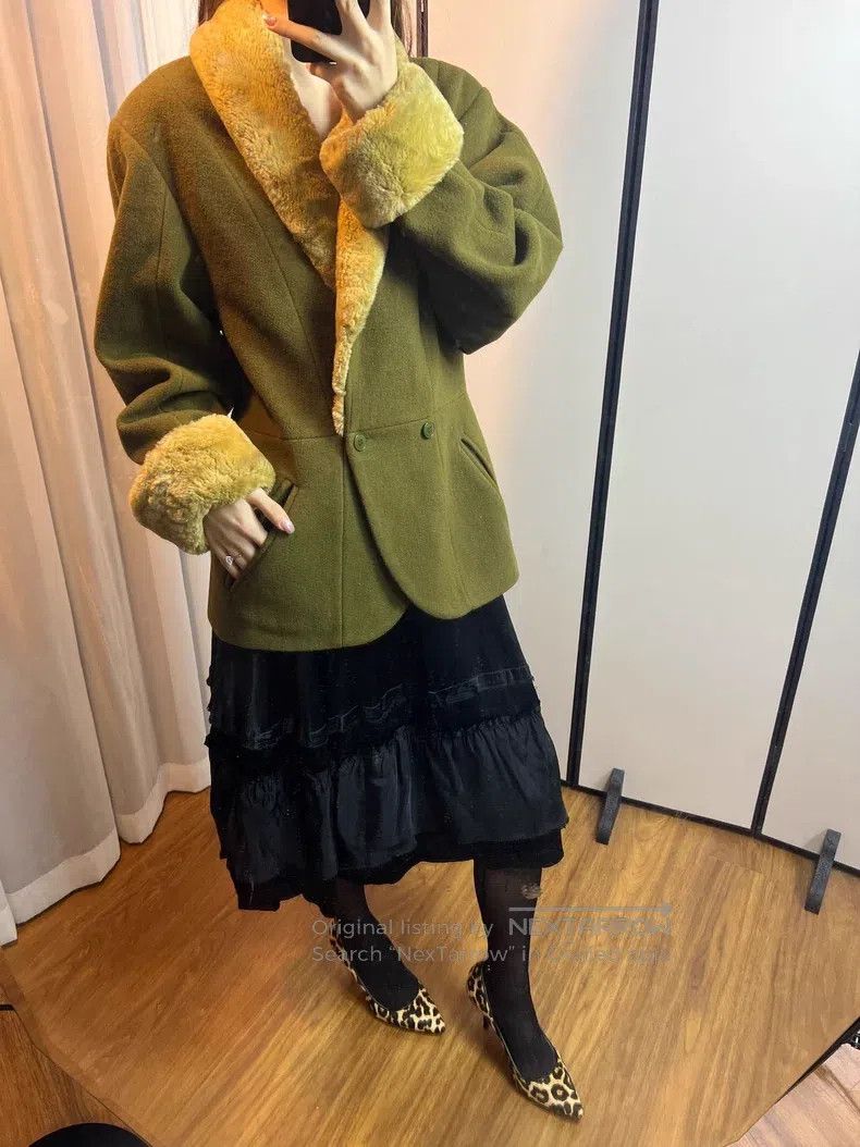 Kenzo Kenzo Sauerkraut Green, Faux Fur Collar and Sleeve, Tailor Size XS / US 0-2 / IT 36-38 - 8 Thumbnail