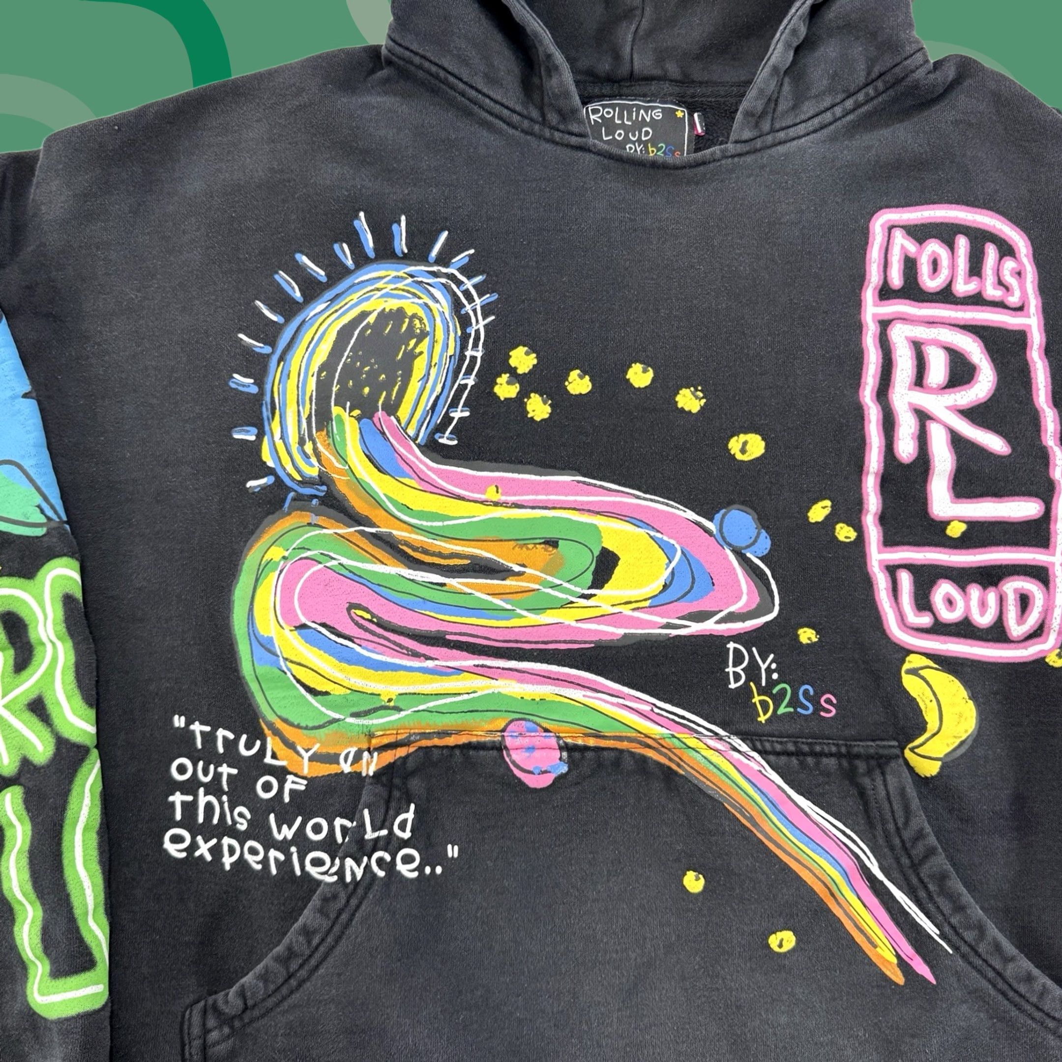 Vintage Rolling Loud hoodie Mens L Black Rainbow Oversized Pullover Sweatshirt Urban Outfitters collab Size US L / EU 52-54 / 3 - 1 Thumbnail