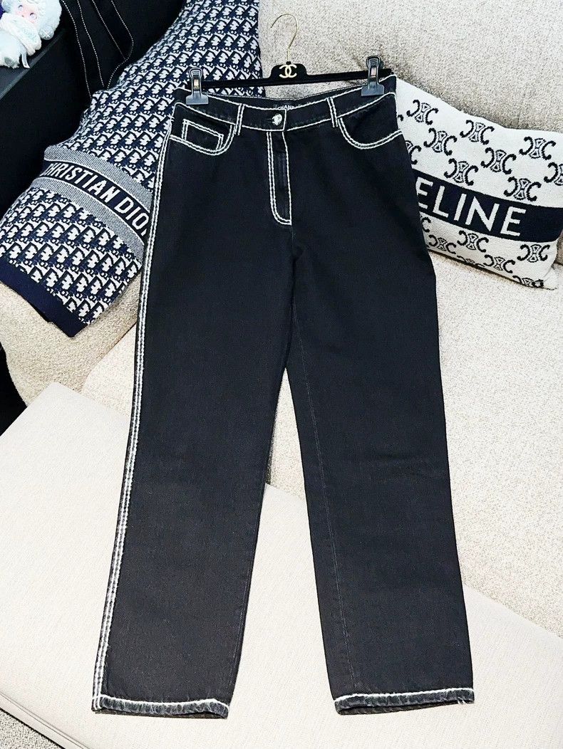 Chanel Chanel Black and white-edged cartoon wide-leg trousers Size 25" / US 0 / IT 36 - 1 Thumbnail